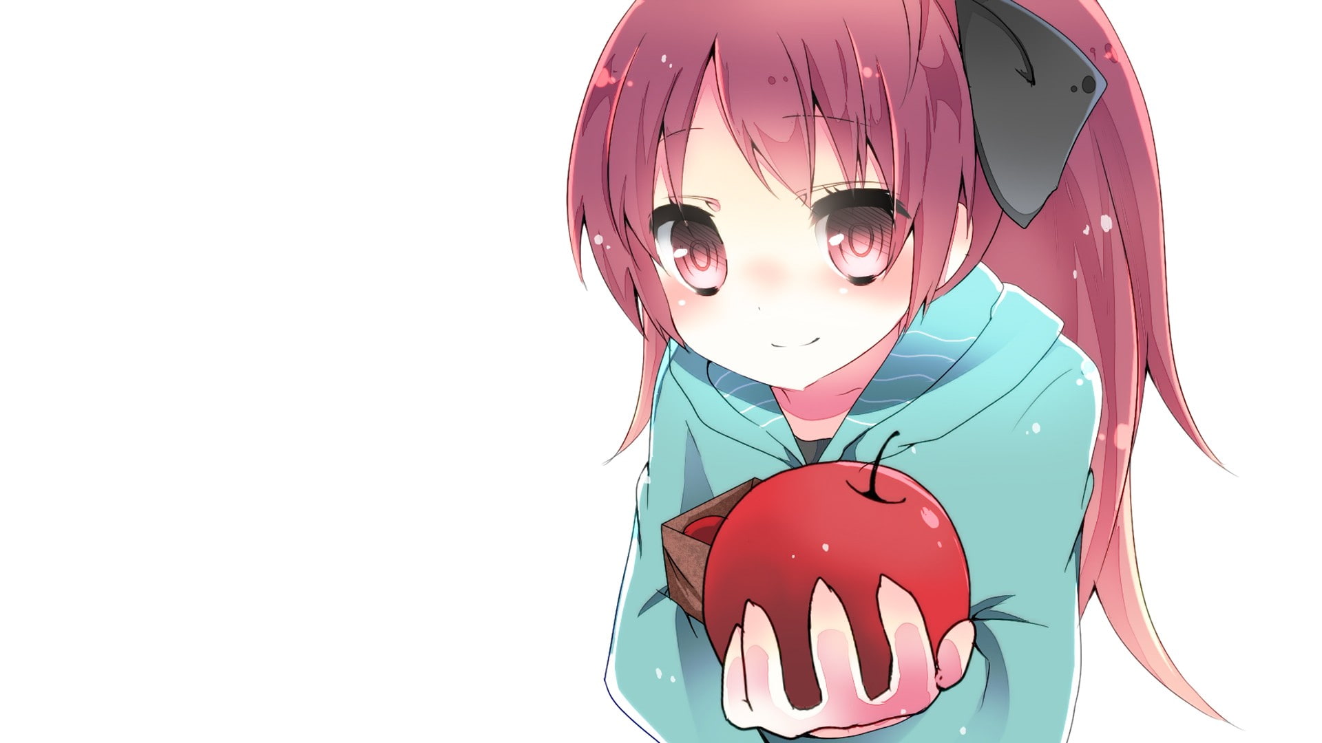 1080P, anime girls, happiness, indoors, still life, studio shot, apples, Sakura Kyouko, fashion, white background, Mahou Shoujo Madoka Magica, anime, human representation, HD Wallpaper
