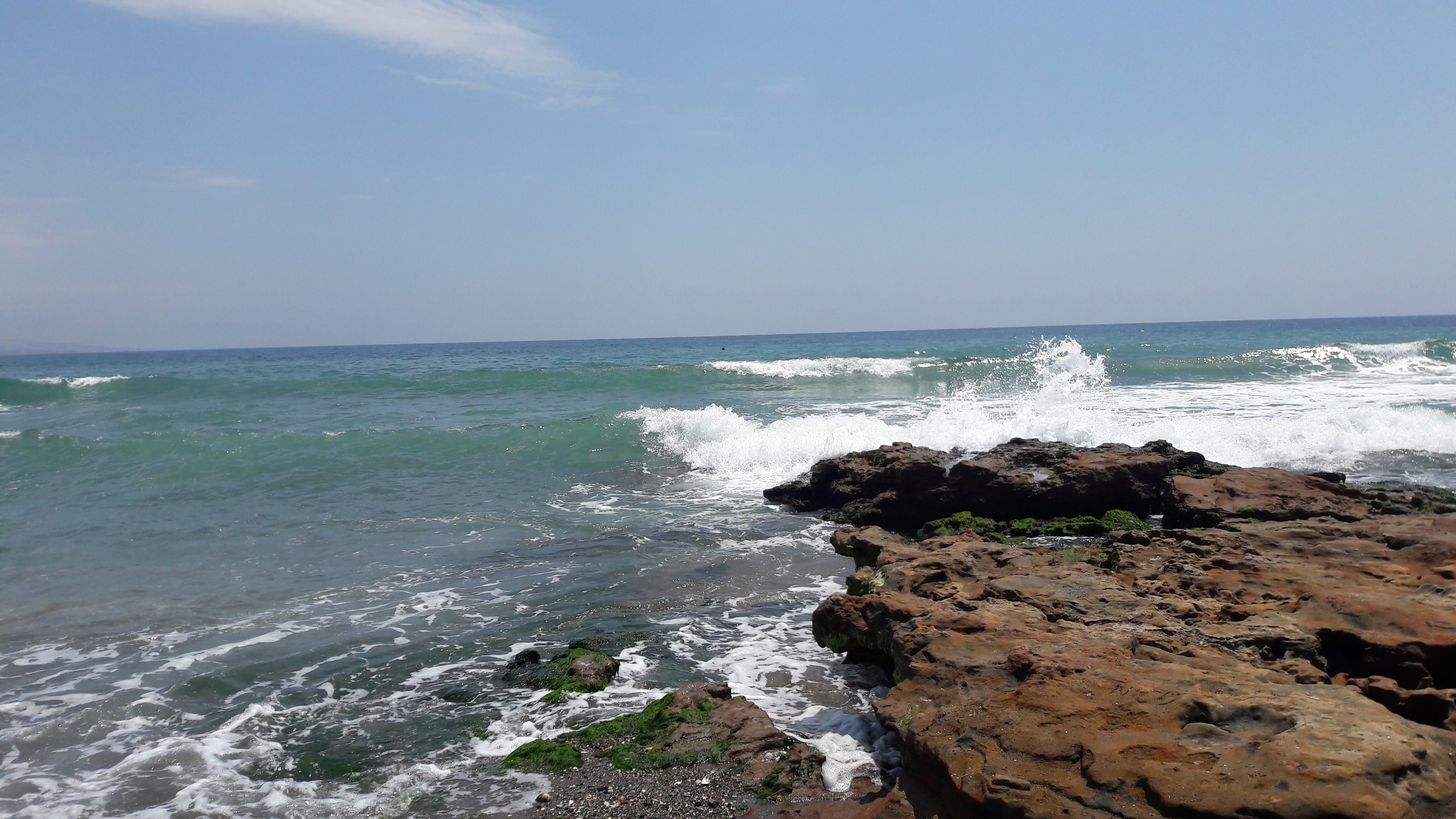 outdoors, paseo marítimo antonio banderas, solid, water, beauty in nature, waves, rock - object, horizon, nature, olas, rocas, rock, 4K, breaking, land, HD Wallpaper