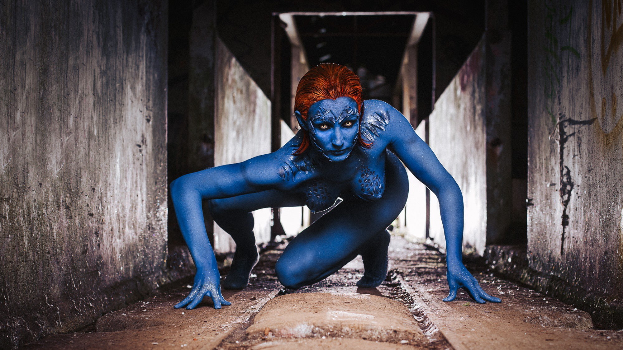 mistique, bodypaiting, x-men, flash, hero, mystique, best, 1080P, girl, blue, xmen, men, flex, hd, x, HD Wallpaper
