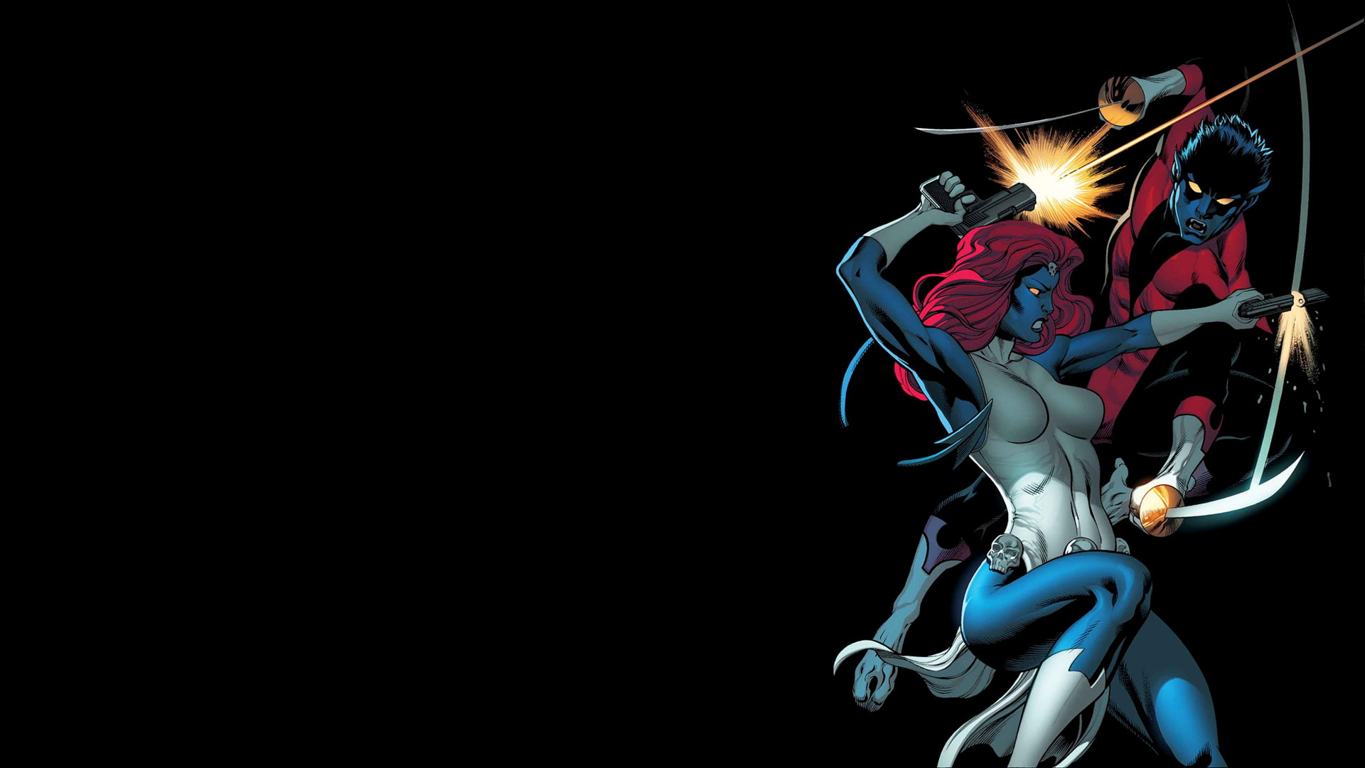 hd, marvel, cartoon/comic, 1080P, blue, x, mystique, men, nightcrawler, print, HD Wallpaper