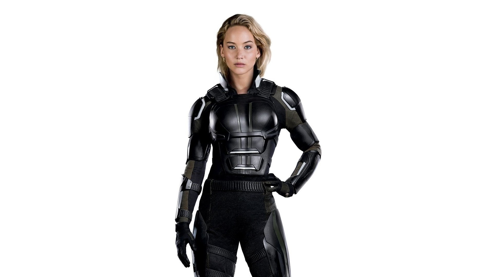 white background, looking at camera, Jennifer Lawrence, security, indoors, studio shot, X-Men: Apocalypse, protection, weapon, X-Men, portrait, women, 1080P, HD Wallpaper