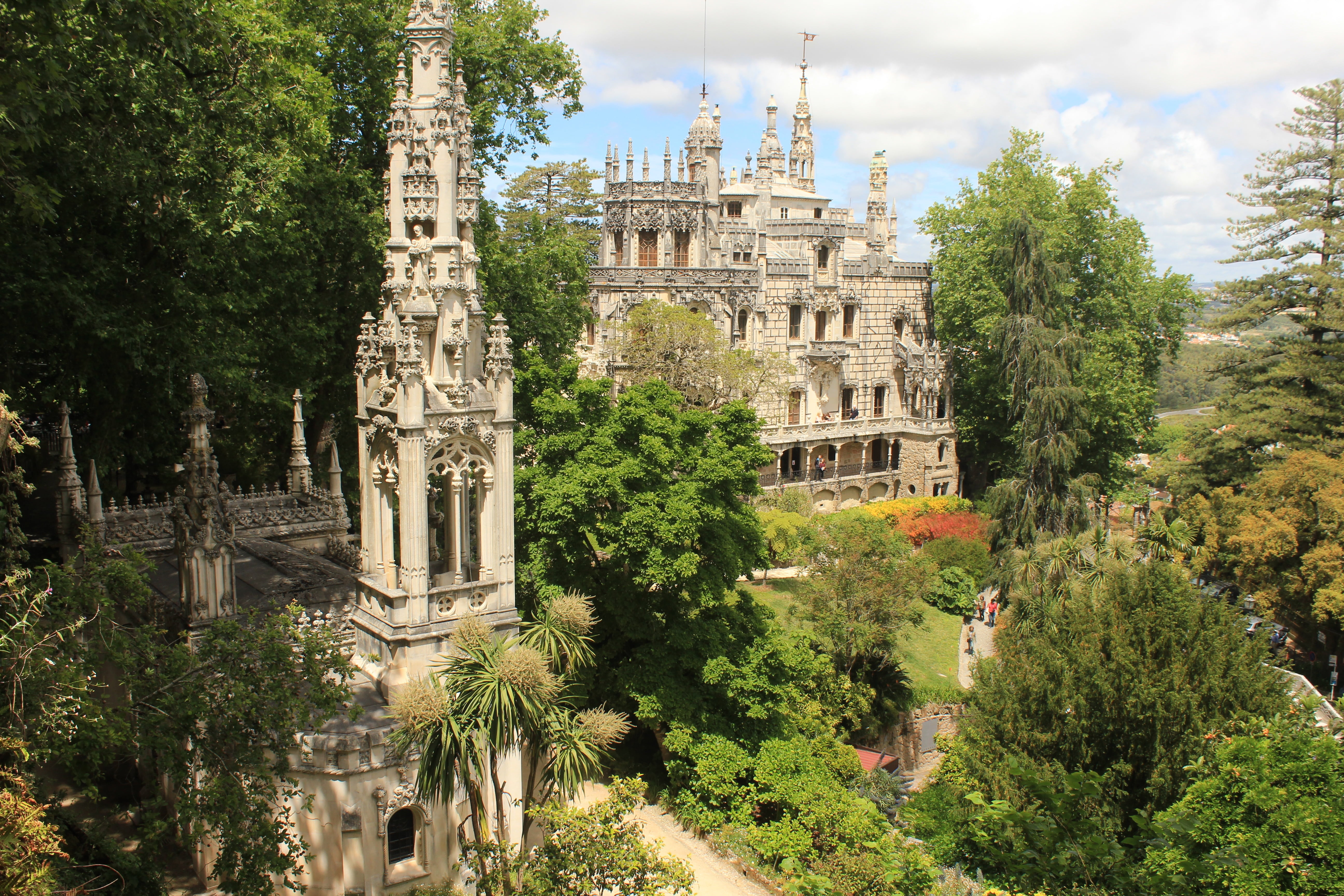 castle, travel, palace, 5K, sintra, famous Place, architecture, green color, outdoors, belief, mystique, nature, quinta da regaleira, religion, portugal, HD Wallpaper