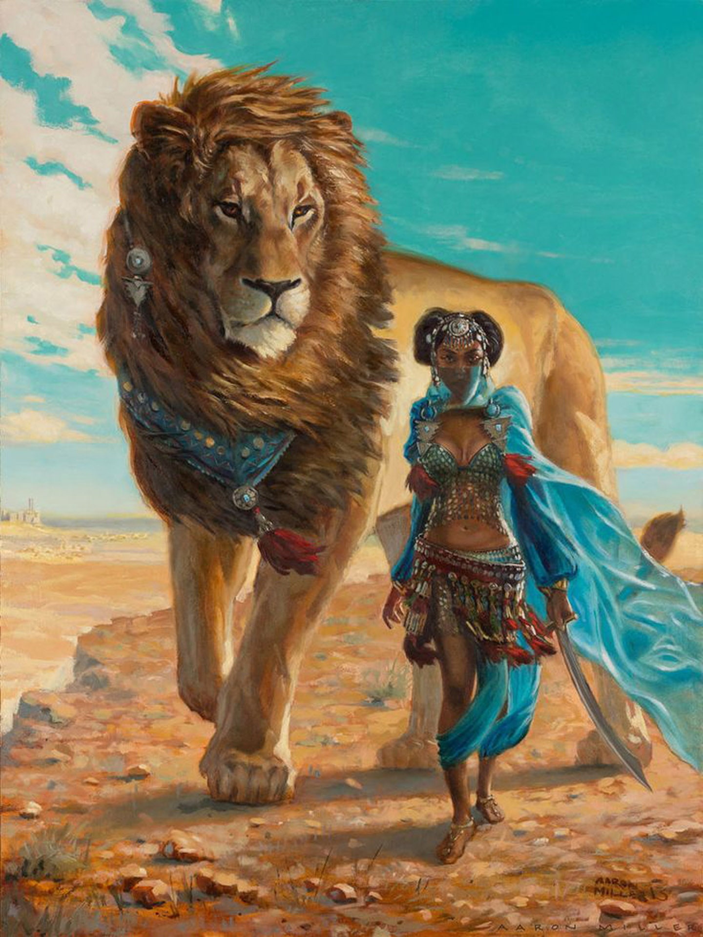 art, beast, paintings, 720P, character, lion, fantasy, master, desert, Phone HD Wallpaper
