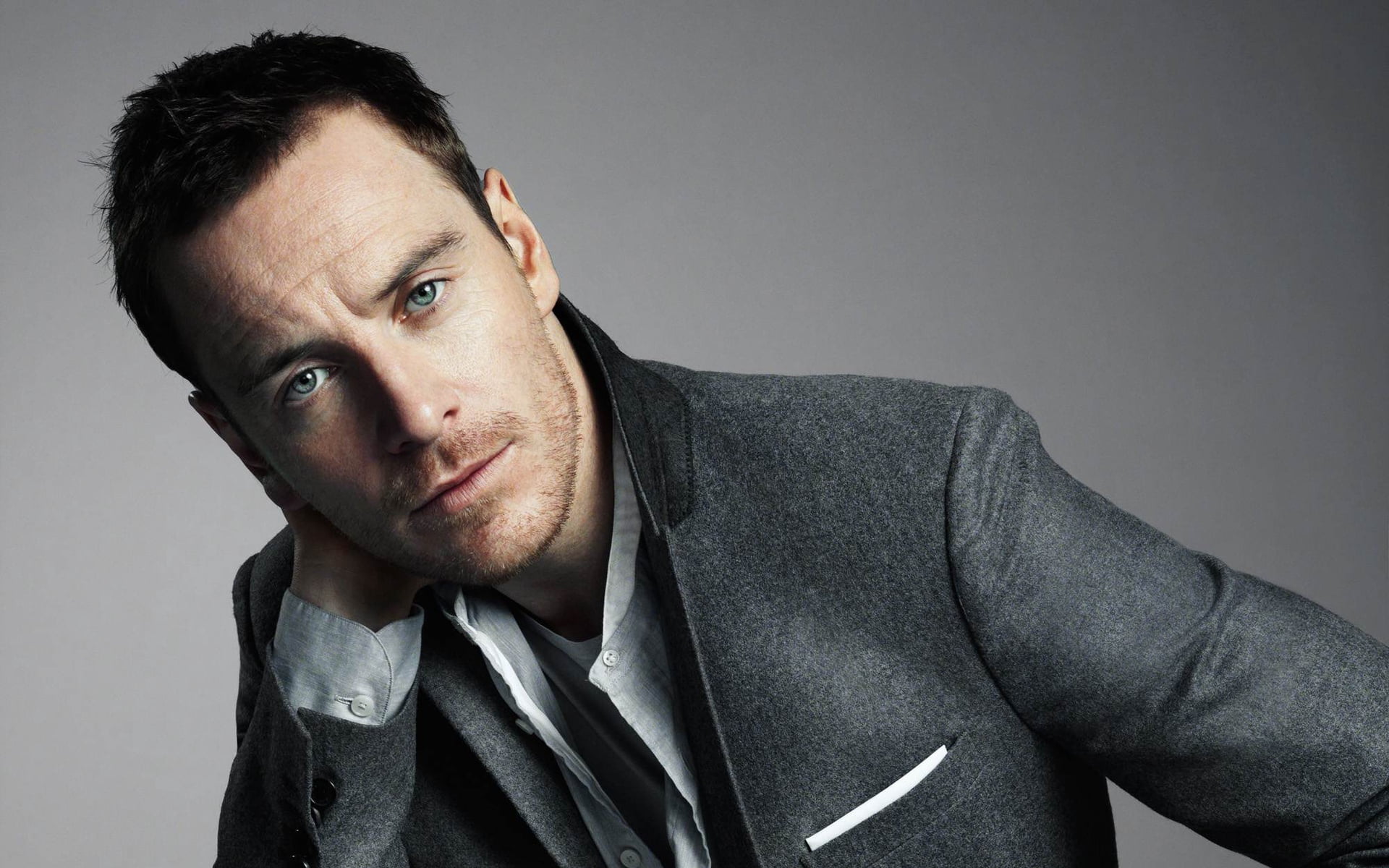 males, man, portrait, young Adult, one Man Only, studio Shot, close-up, jacket, lifestyles, people, fassbender, manager, contemplation, elegance, gray, HD Wallpaper