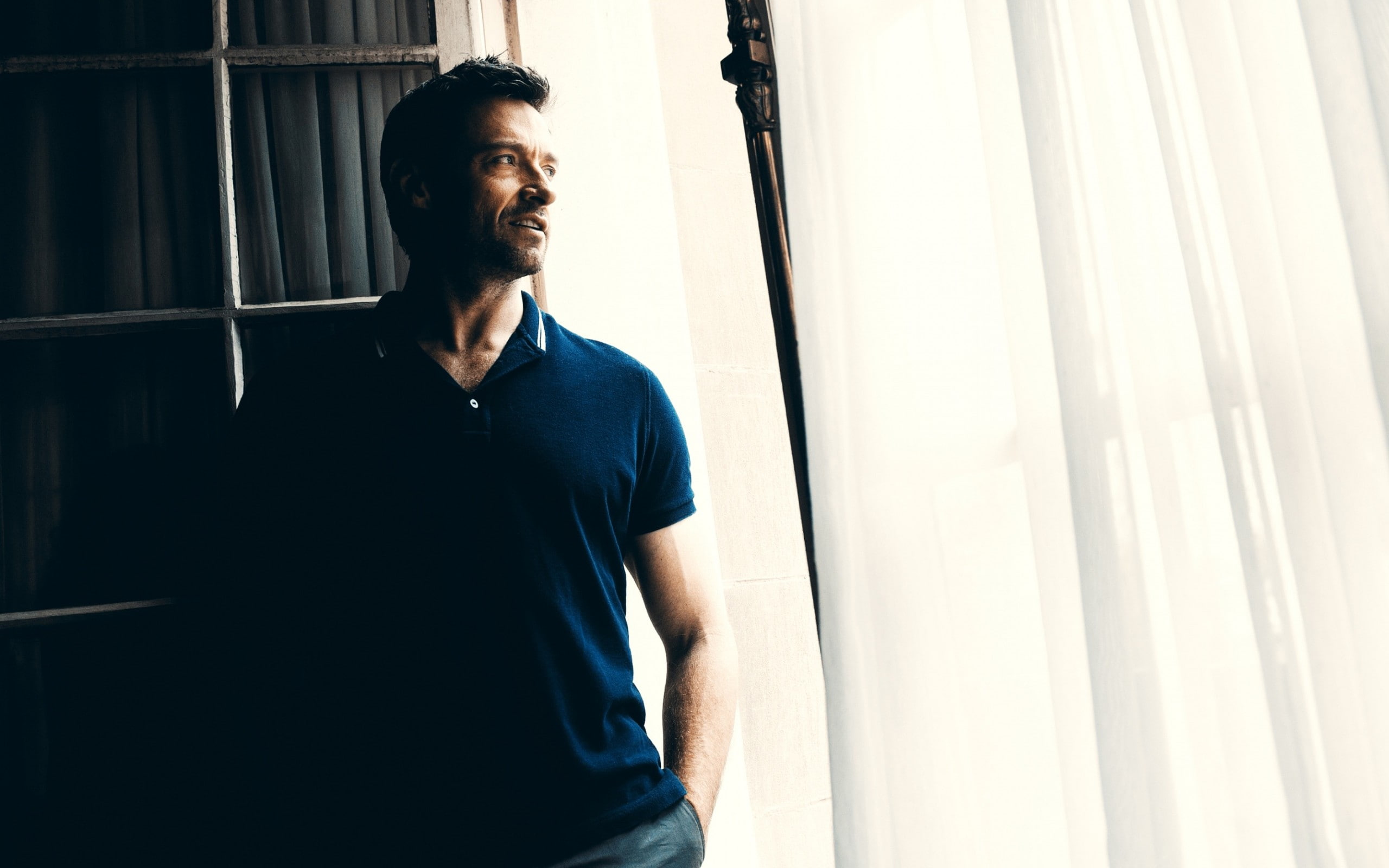 lifestyles, indoors, looking, one person, front view, day, mid adult, men, real people, leisure activity, Hugh Jackman, looking away, standing, young adult, HD Wallpaper
