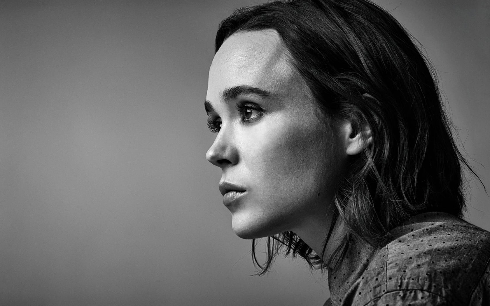 close-up, grayscale, serious, hairstyle, women, ellen page, contemplation, headshot, adult, beauty, profile, looking away, actress, looking, studio shot, HD Wallpaper