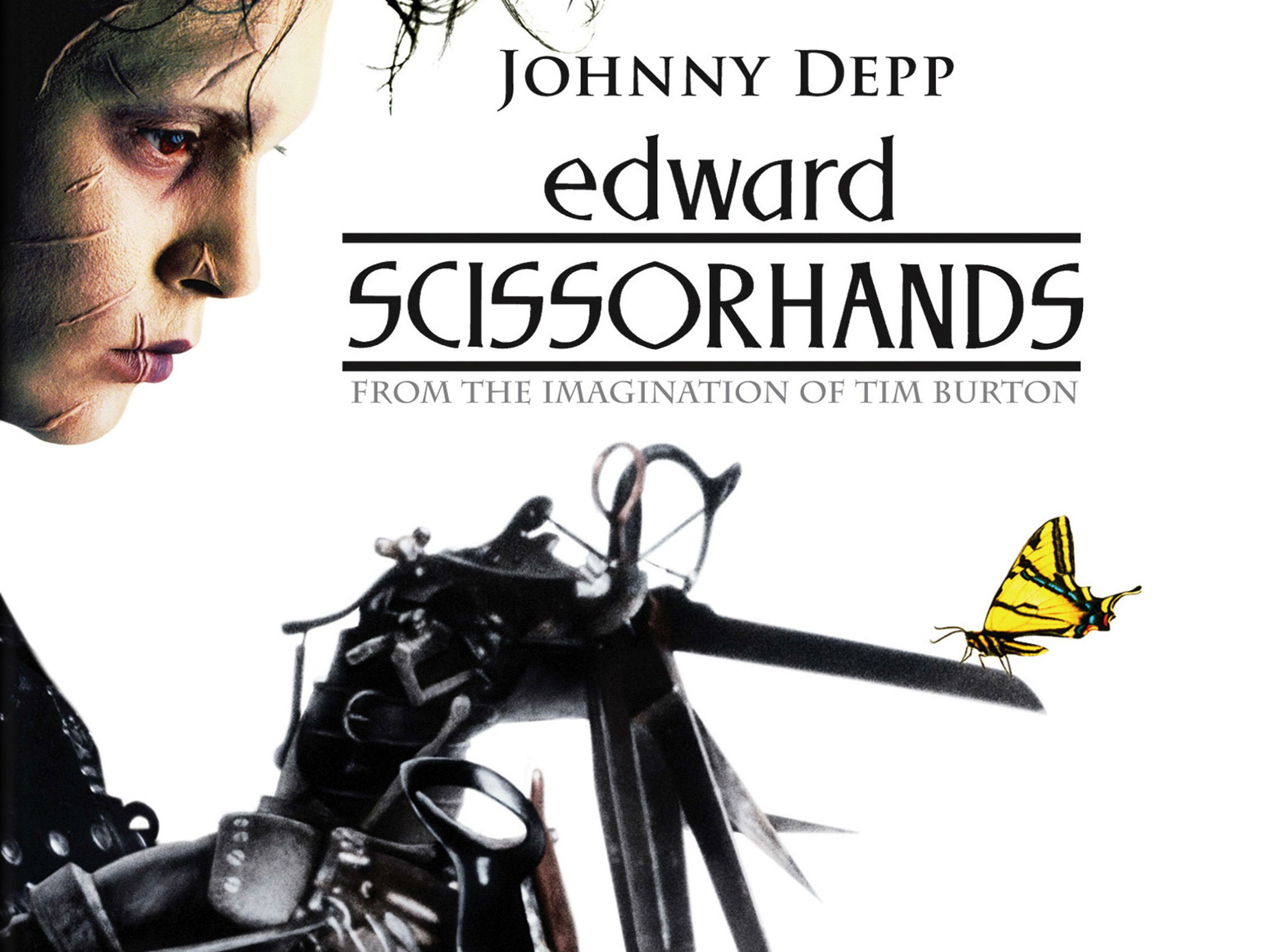 scissorhands, edward, mood, drama, romance, poster, butterfly, depp, fantasy, 2K, HD Wallpaper