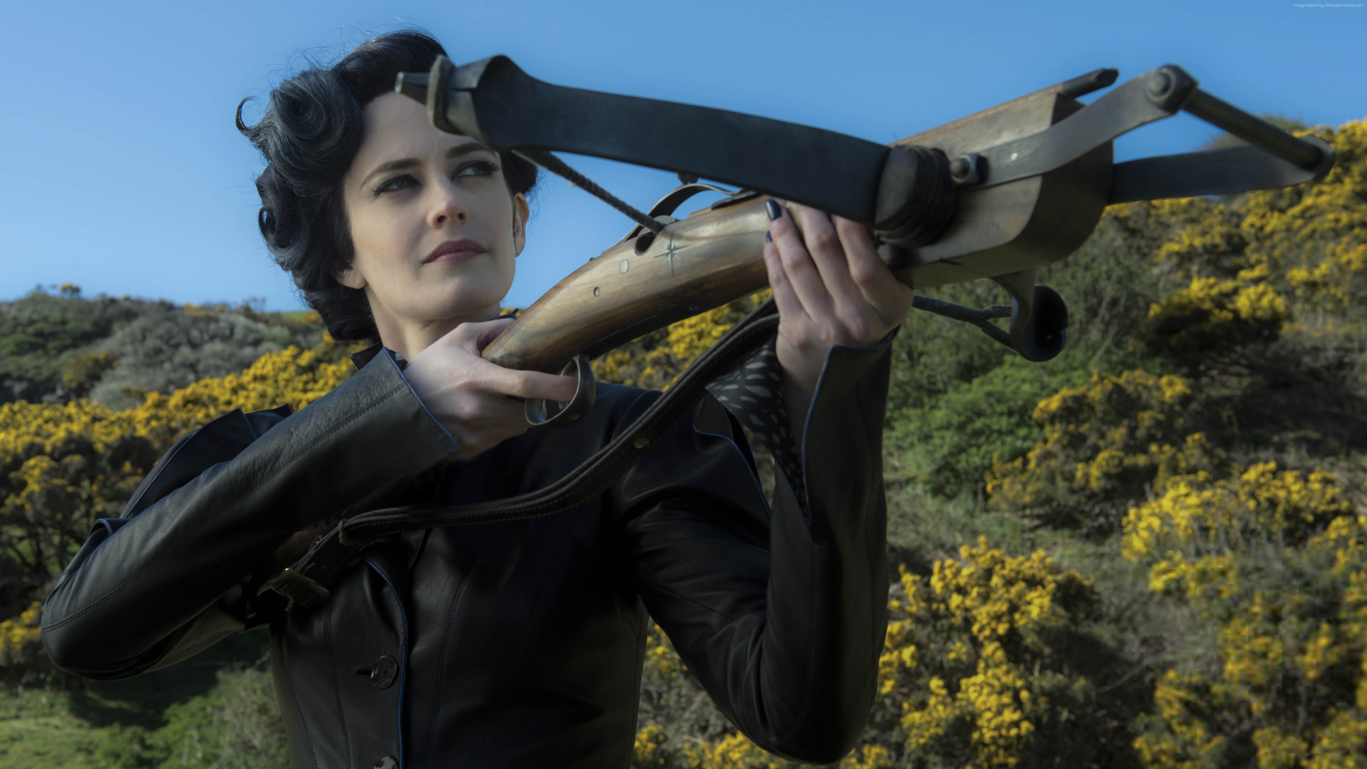 holding, beautiful woman, weapon, looking, Tim Burton, Eva Green, casual clothing, best movies of 2016, field, standing, day, one person, young adult, waist up, HD Wallpaper