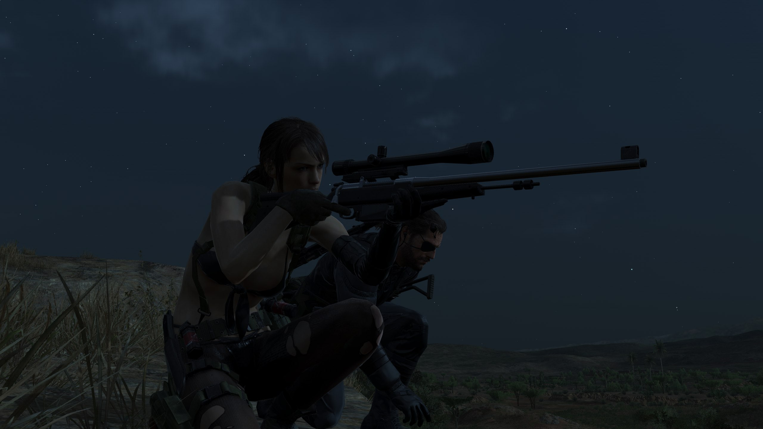 2K, Big Boss, Metal Gear Solid V: The Phantom Pain, Screen Shot, snake, Quiet, night, HD Wallpaper