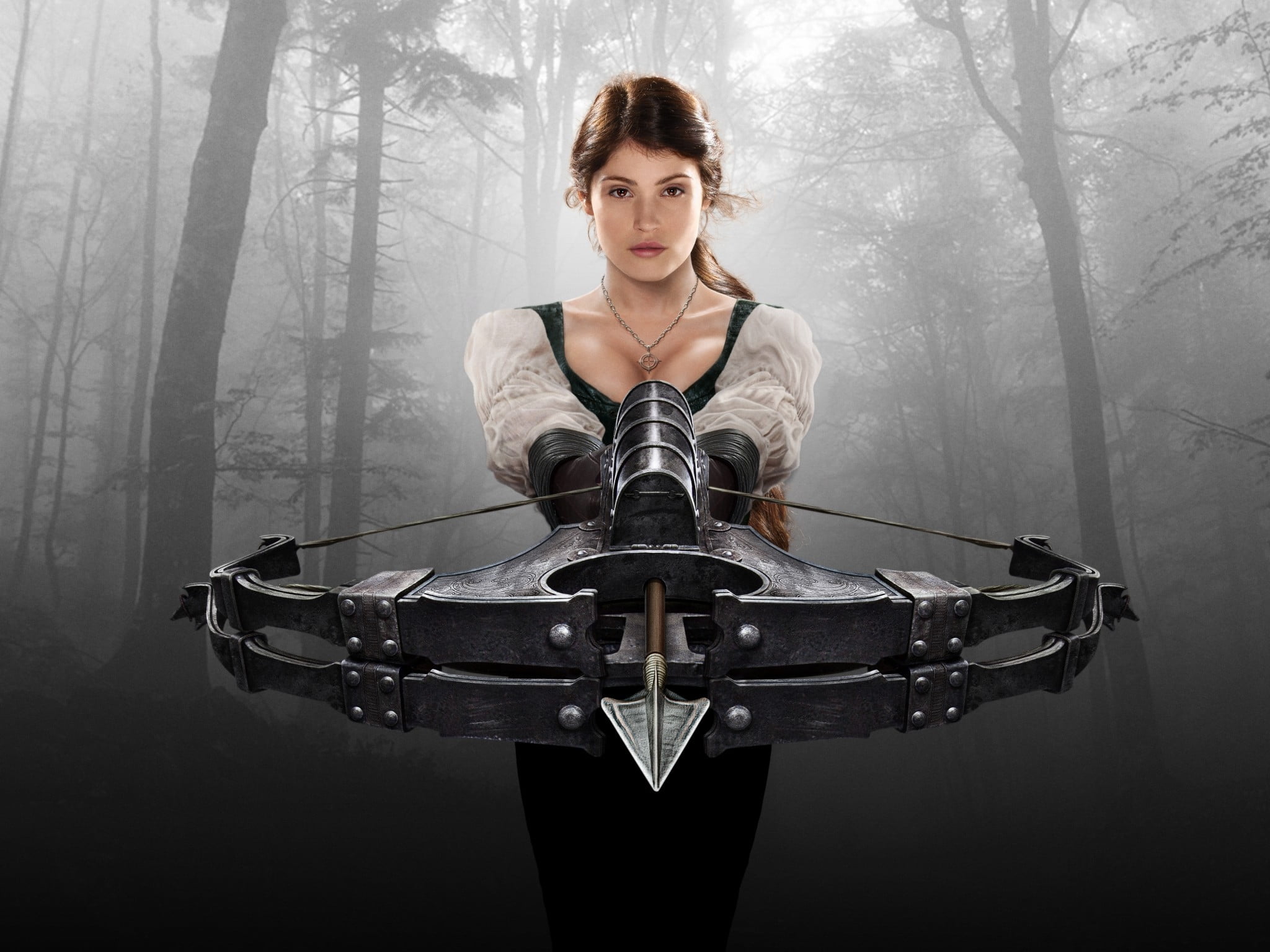beauty, lifestyles, girl, beautiful woman, looking at camera, tree, transportation, three quarter length, women, movie, poster, actress, Hansel and Gretel: Witch Hunters 2013, HD Wallpaper