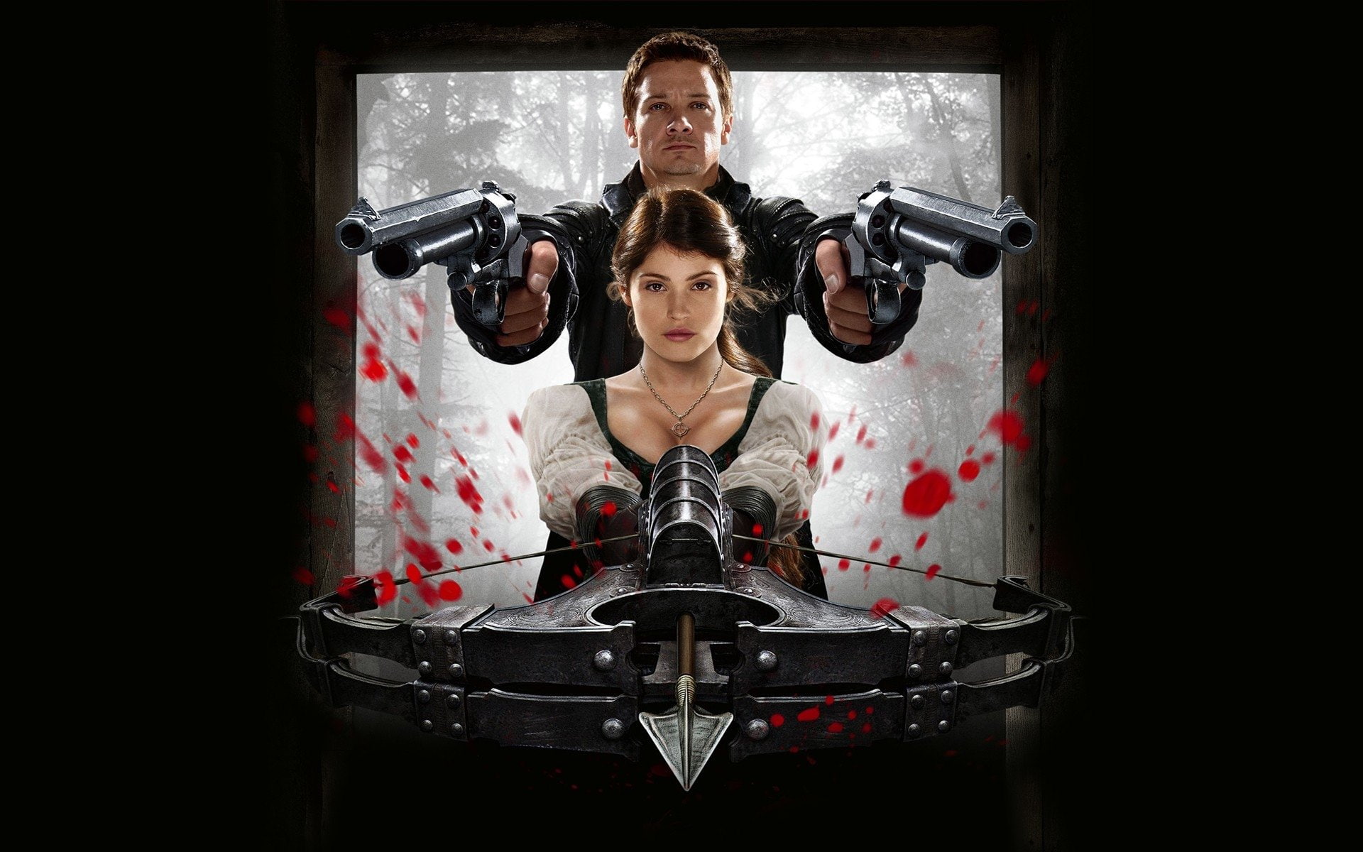 Hansel and Gretel: Witch Hunters, Man, Jeremy Renner, Movie, 1080P, Woman, Gemma Arterton, Gun, Blood, HD Wallpaper