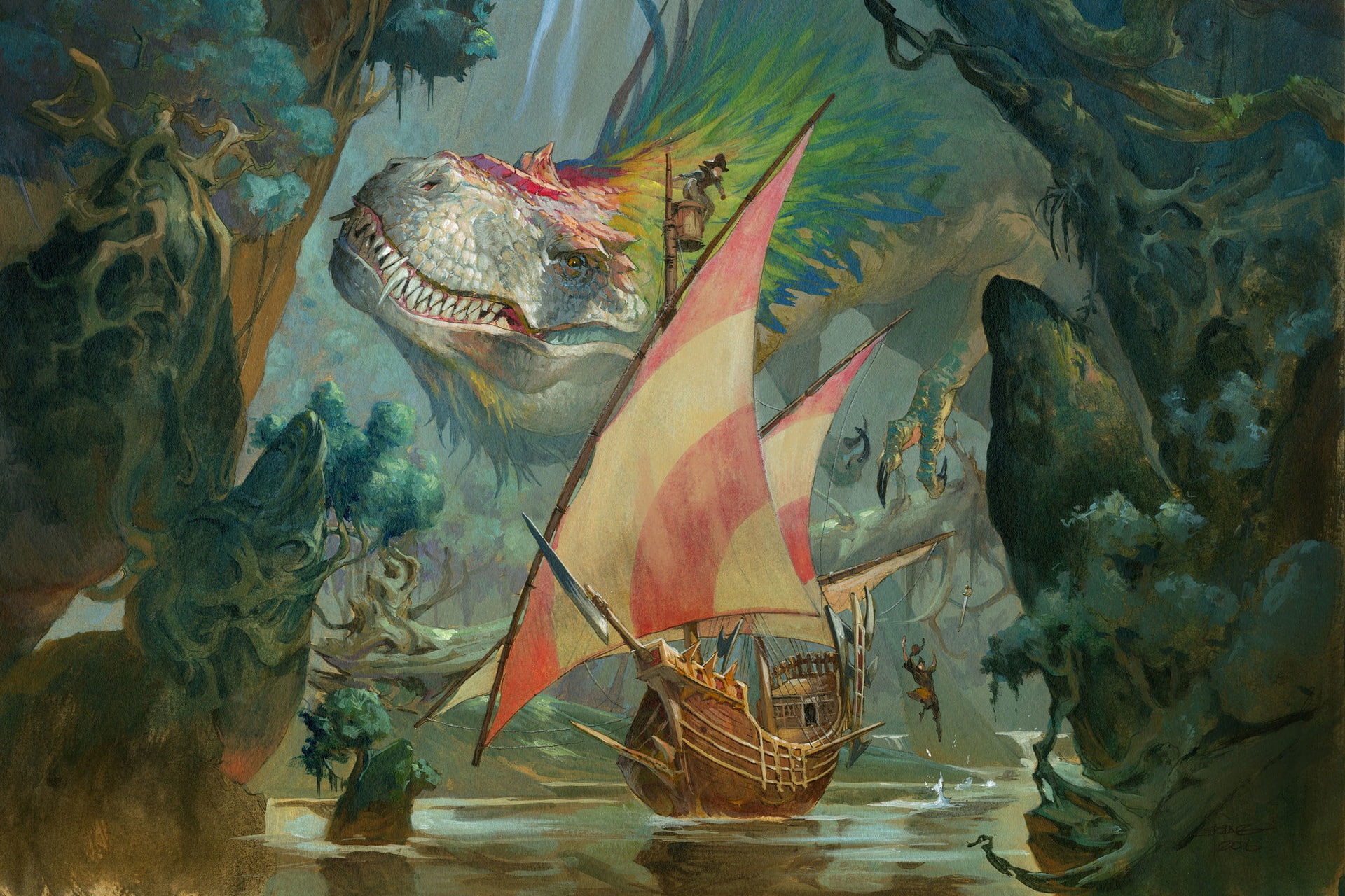 Magic the Gathering, Lizard, Art, by Jesper Ejsing, Dreadmaw, Monster, Dinosaur, Jesper Ejsing, 1080P, Fiction, Colossal Dreadmaw, Ship, HD Wallpaper