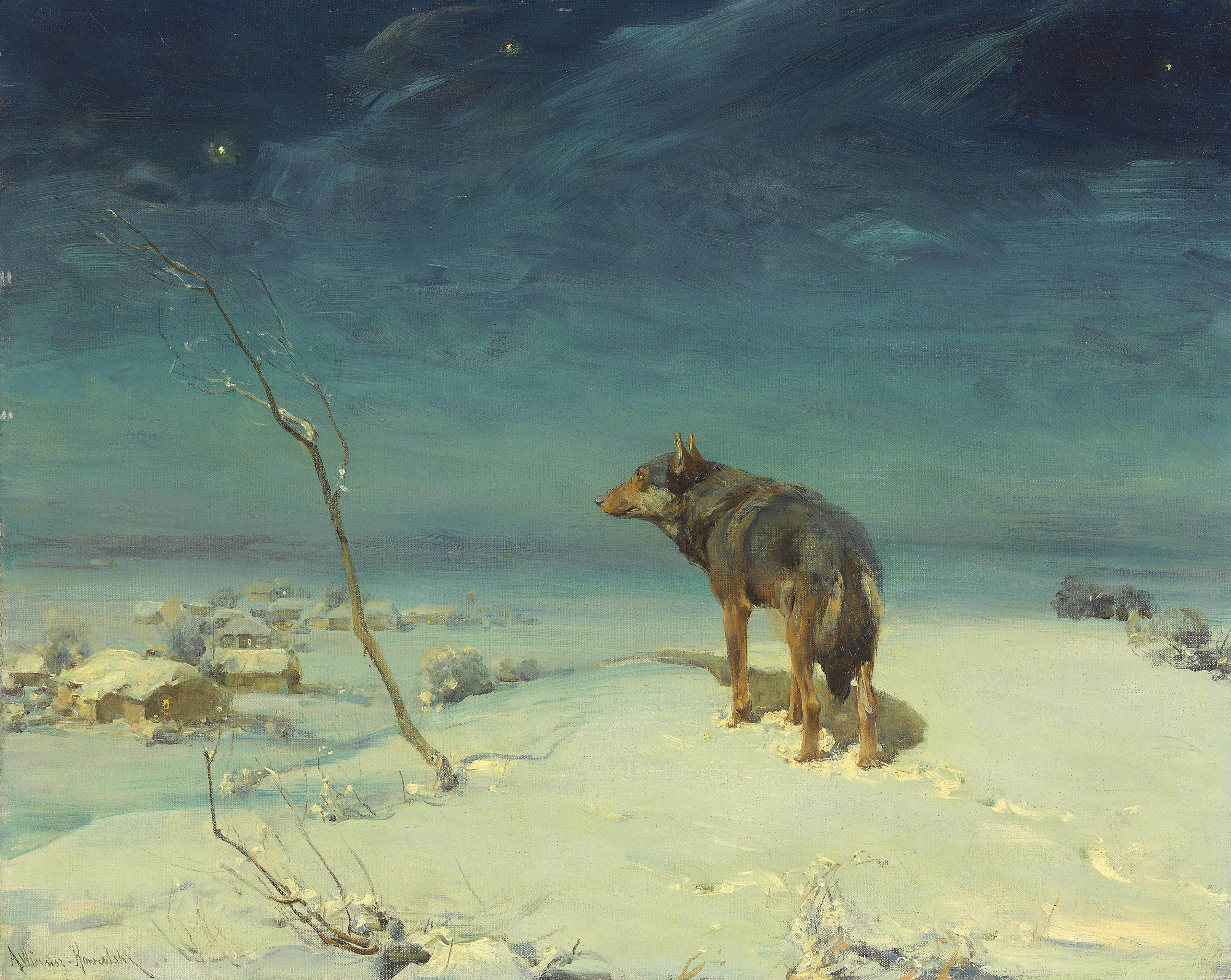 2K, wolf, artwork, Alfred Kowalski-Wierusz, classic art, Polish, HD Wallpaper