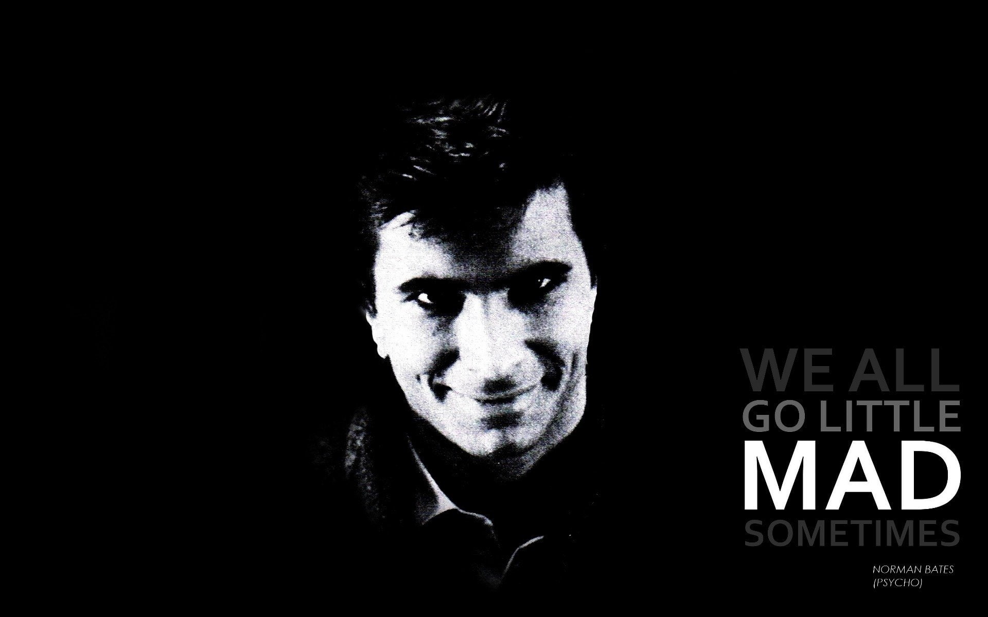 hitchcock, anthony, quotes, perkins, norman, psycho, 1080P, grayscale, alfred, bates, HD Wallpaper