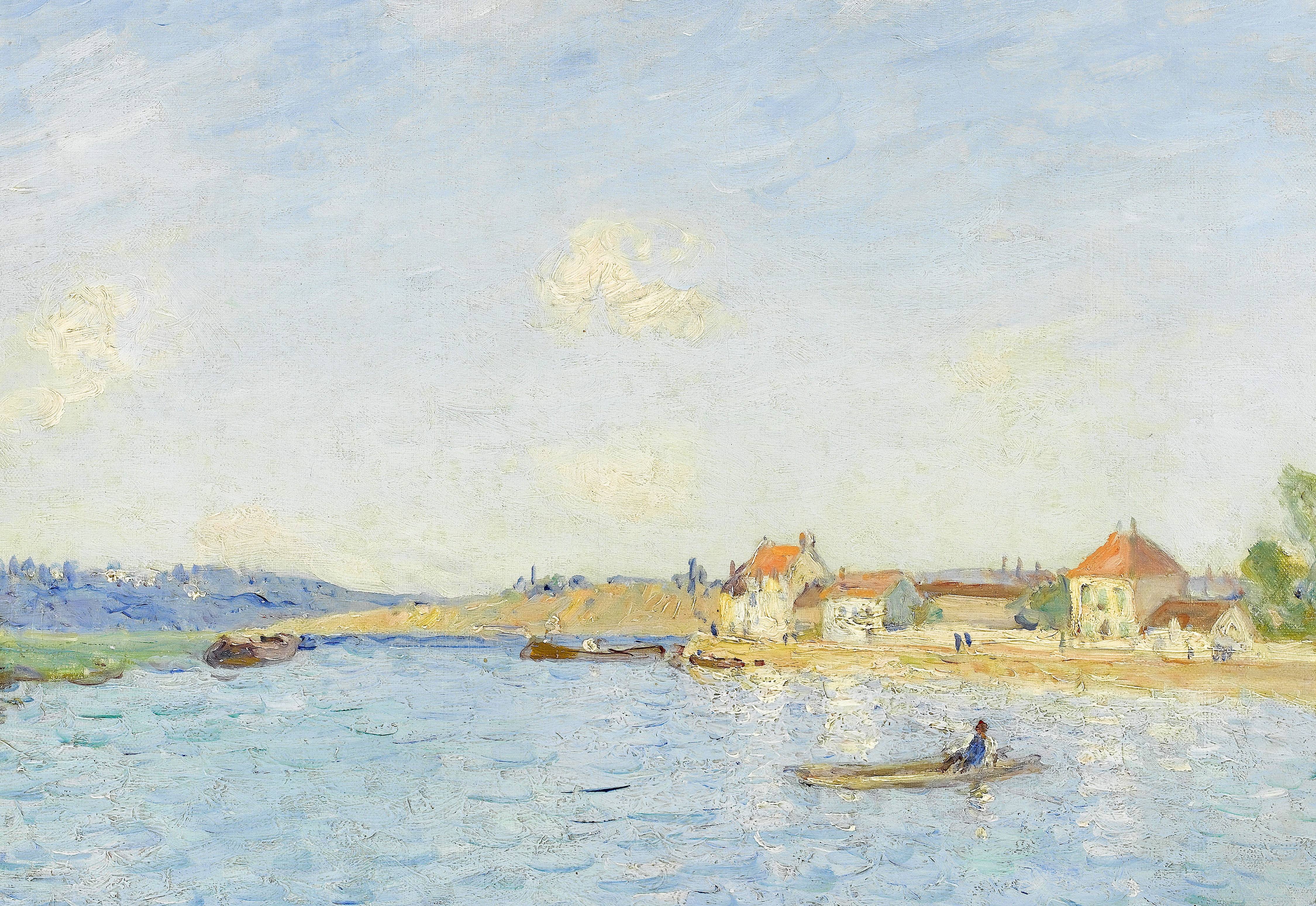 landscape, 4K, river, boat, home, picture, Saint-Mames, Alfred Sisley, HD Wallpaper