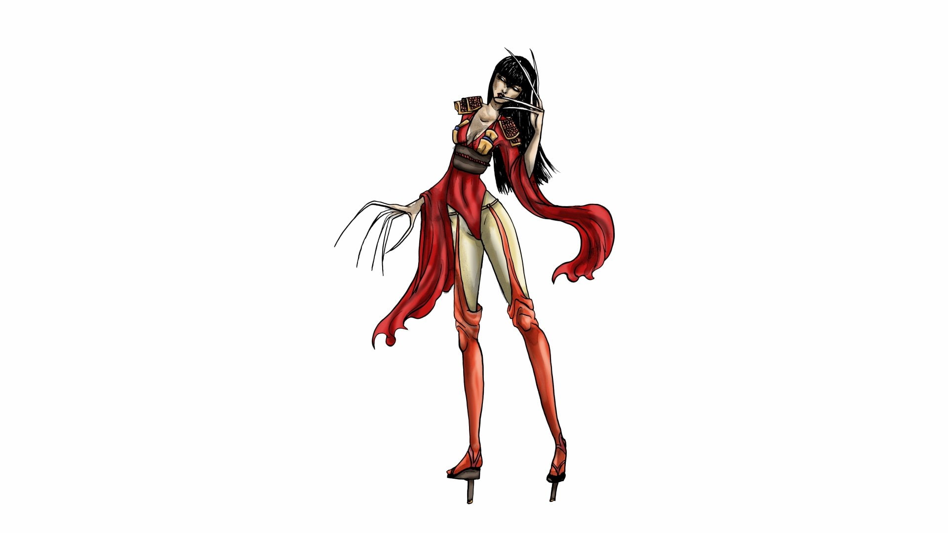 white background, indoors, studio shot, cut out, representation, full length, body paint, one person, Lady Deathstrike, young adult, freedom, red, art and craft, HD Wallpaper