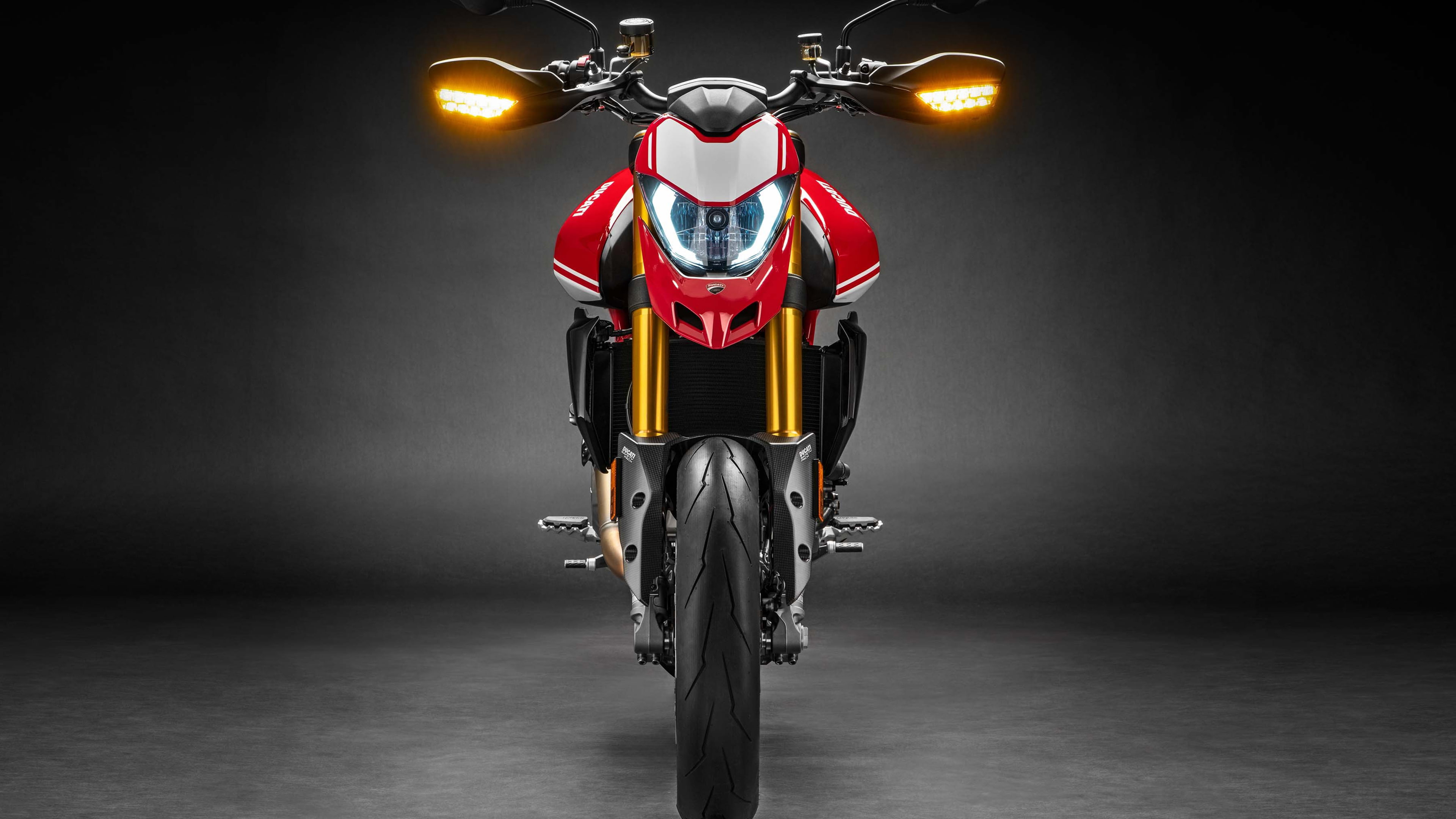 studio shot, Hypermotard, lighting equipment, red, k, front view, holding, 950, lifestyles, helmet, athlete, full length, indoors, black background, competition, HD Wallpaper
