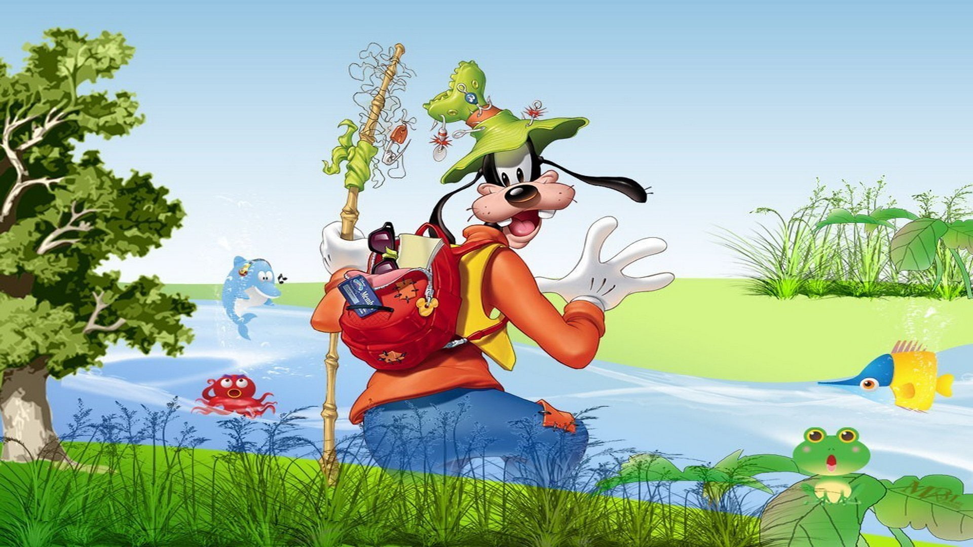  1080P, cartoon, goofy, disney, hd, fishing, HD Wallpaper