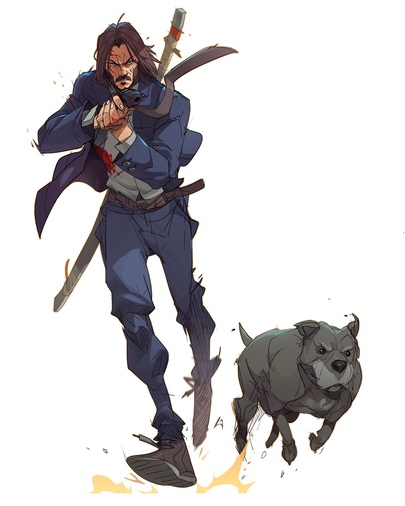 fan art, simple background, white background, John Wick Chapter 3, 1080P, John Wick Chapter 2, John Wick, ArtStation, Hicham Habchi, drawing, digital art, Phone HD Wallpaper