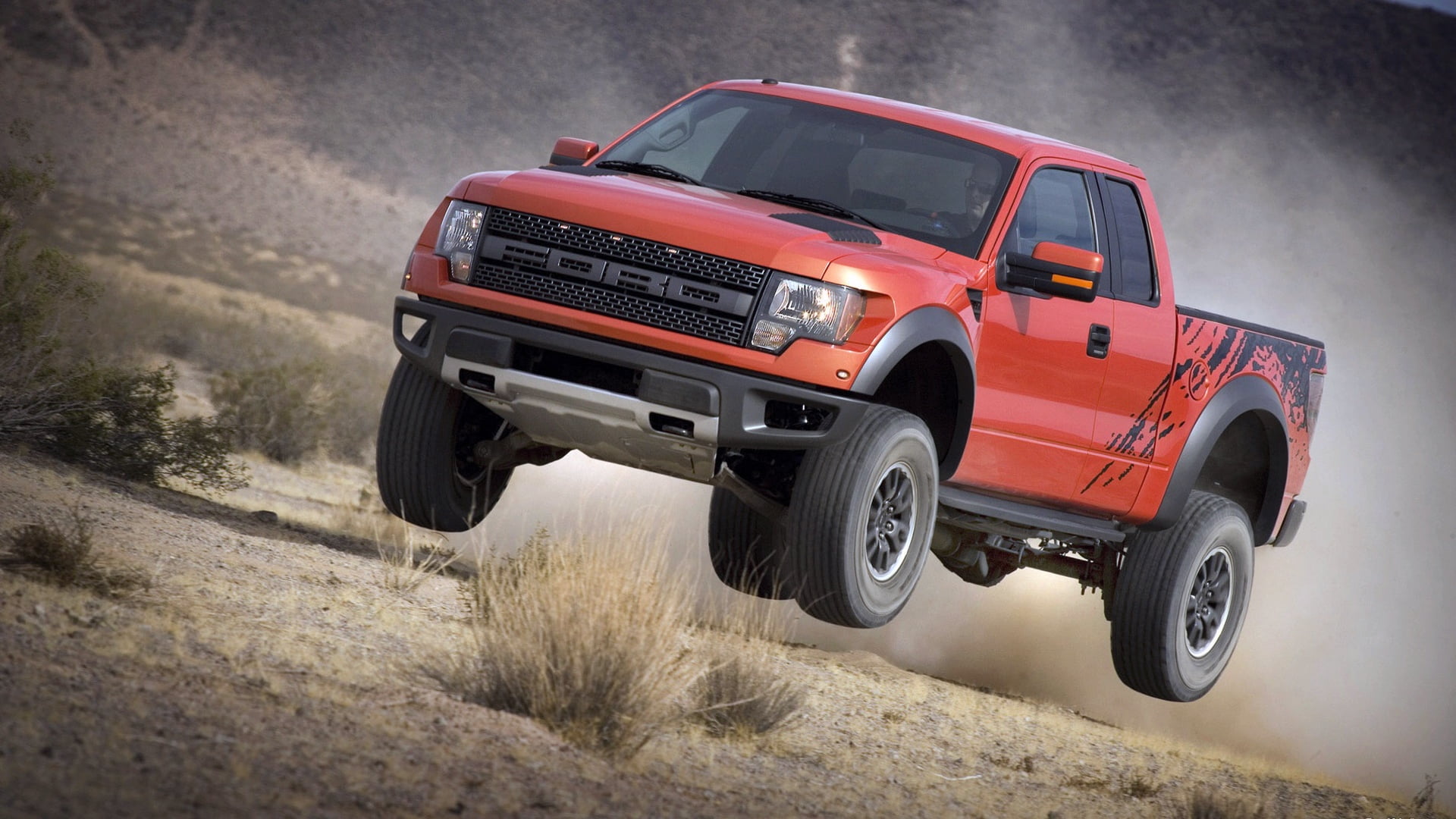 nature, transportation, wheel, f, orange, motion, land vehicle, pickup, Ford, mode of transportation, truck, speed, pick-up truck, car, red cars, land, HD Wallpaper