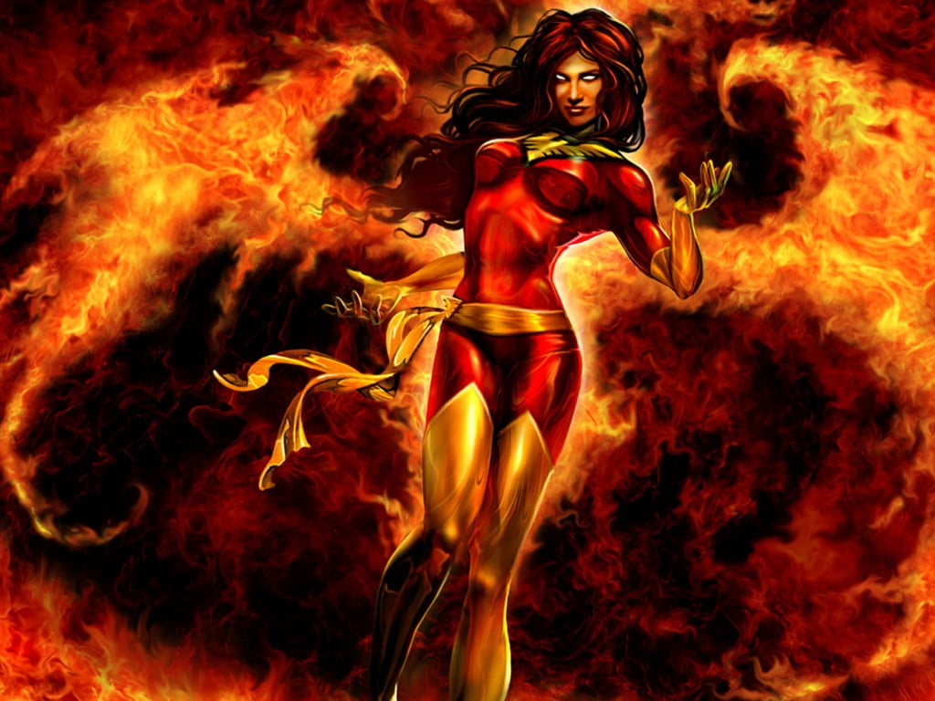 clothing, full length, fire, phoenix, costume, fire - natural phenomenon, flame, event, witch, adult, X-Men, beautiful woman, superheroines, women, comics, HD Wallpaper