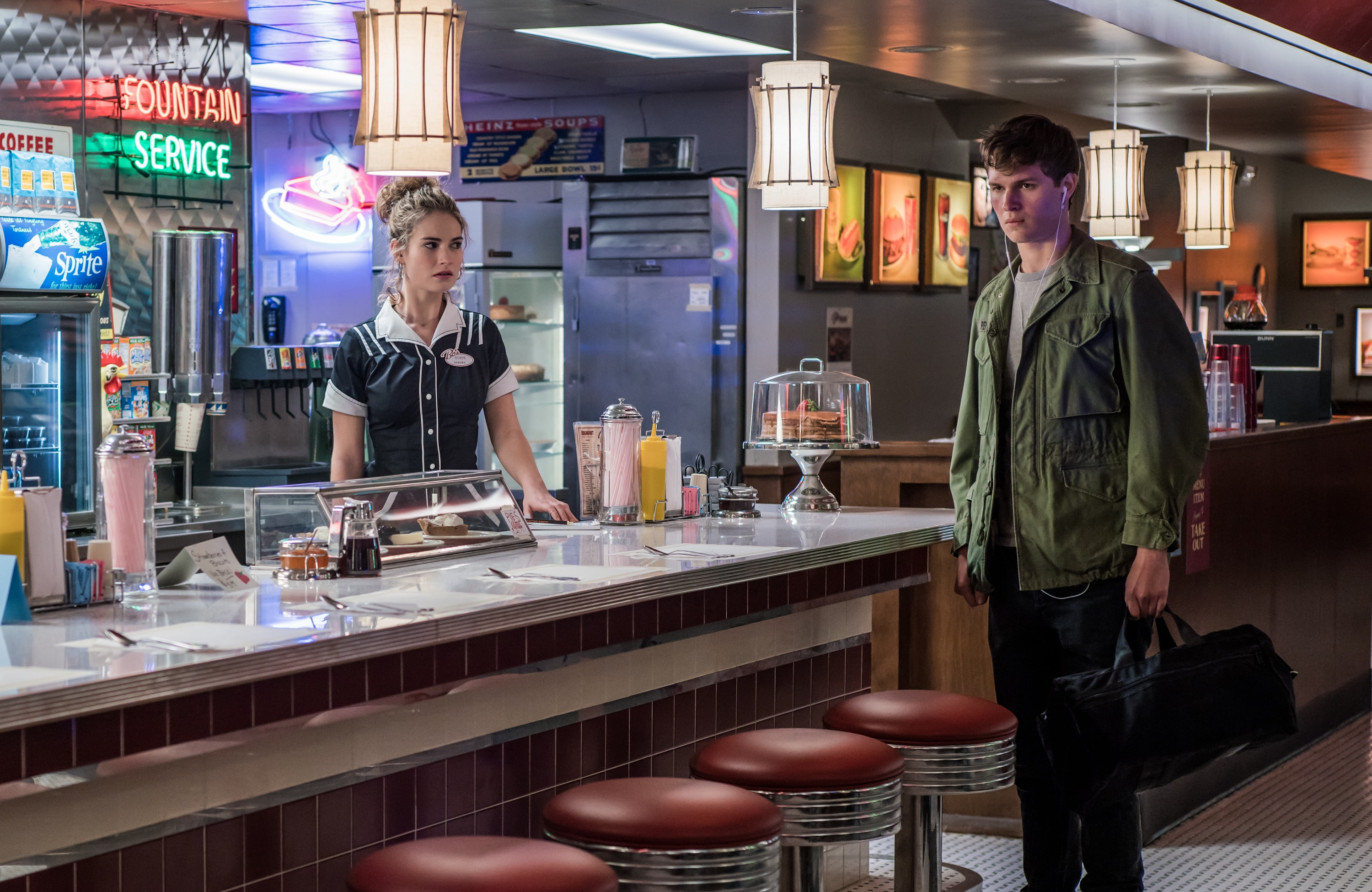 Baby Driver, guy, Baby on the drive, girl, Lily James, Ansel Elgort, 2K, HD Wallpaper