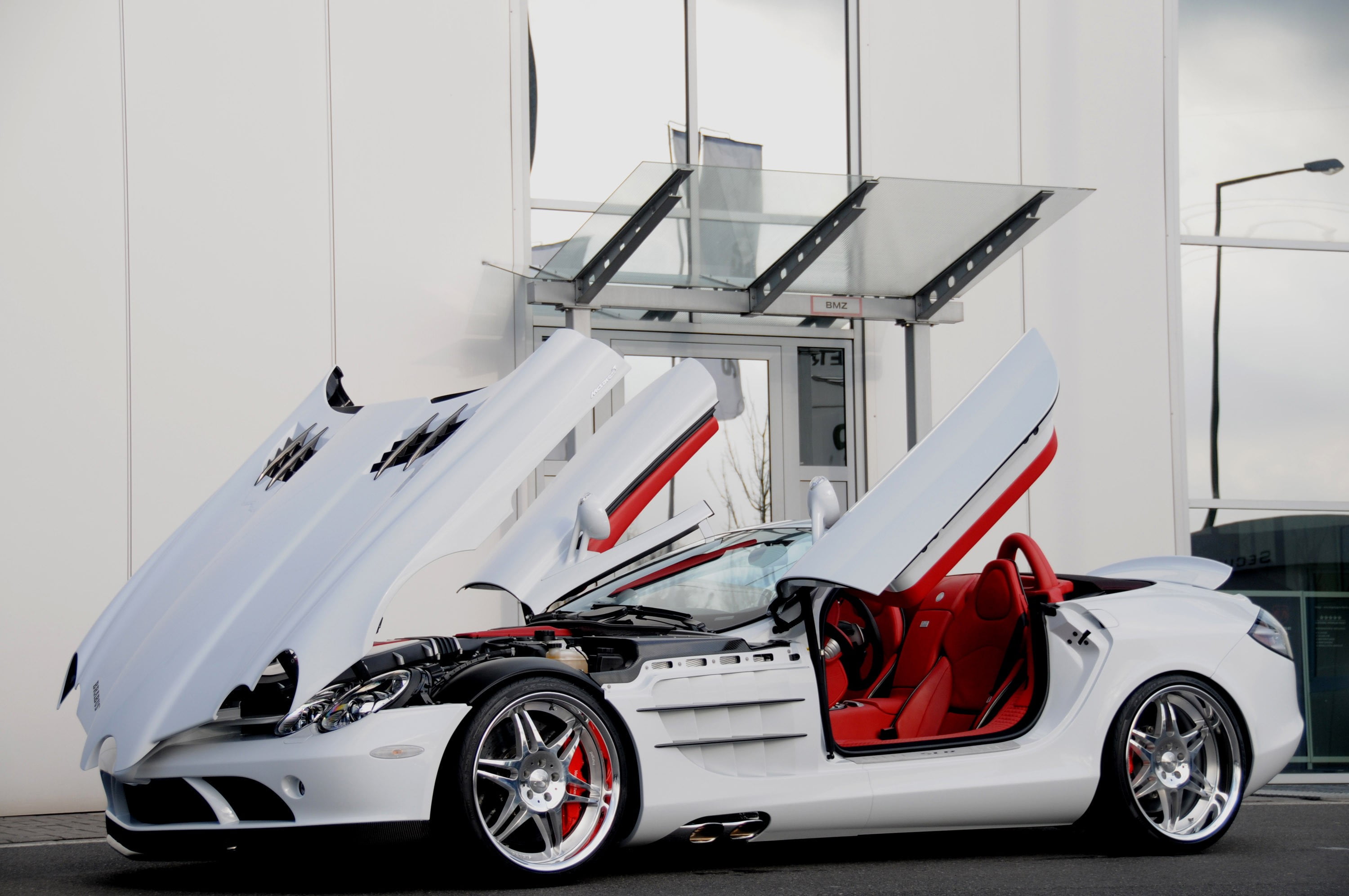 benz, machinery, wheel, mercedes, day, engine, engines, white, 2K, white color, toy, Mercedes-Benz SLR, business, no people, coupe, stationary, Roadster, HD Wallpaper