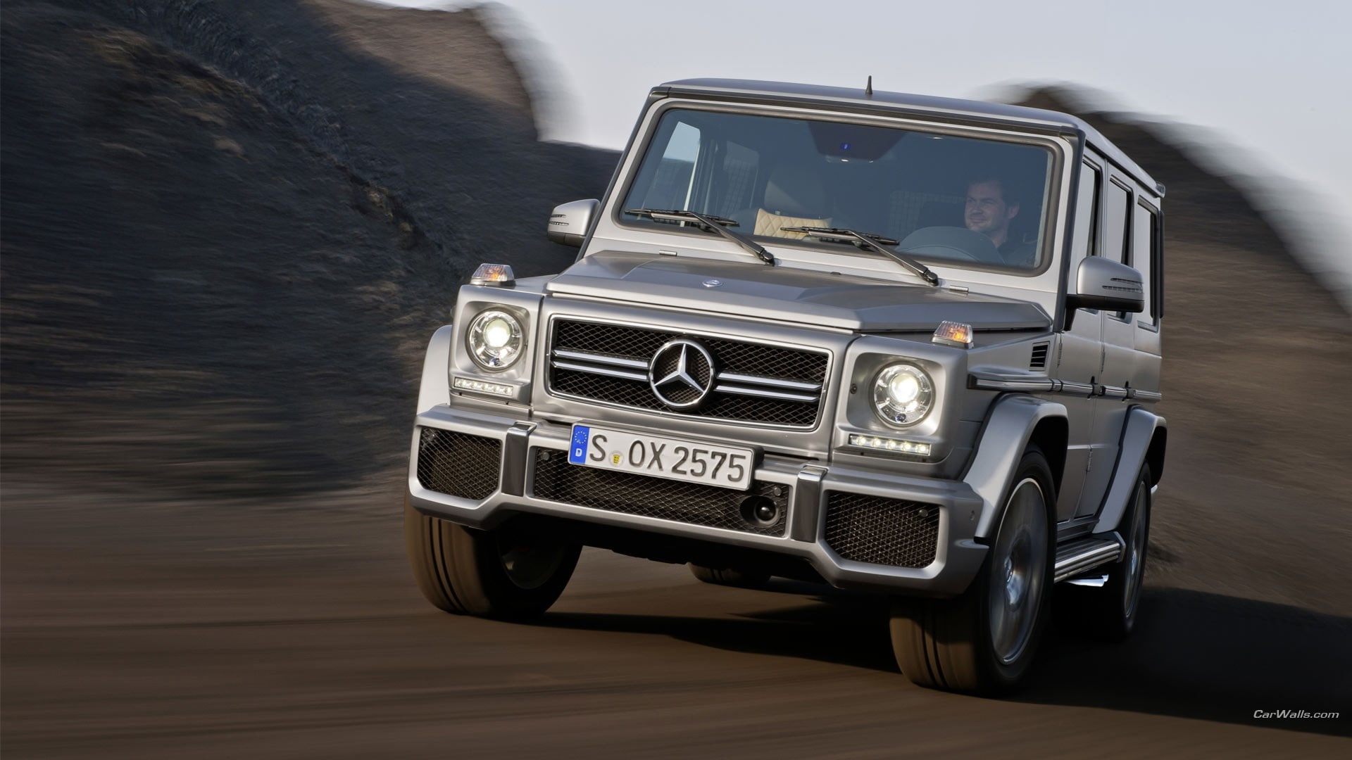 Mercedes G-Class, sky, motion, retro styled, road, headlight, day, land vehicle, reflection, transportation, selective focus, mode of transportation, 1080P, HD Wallpaper