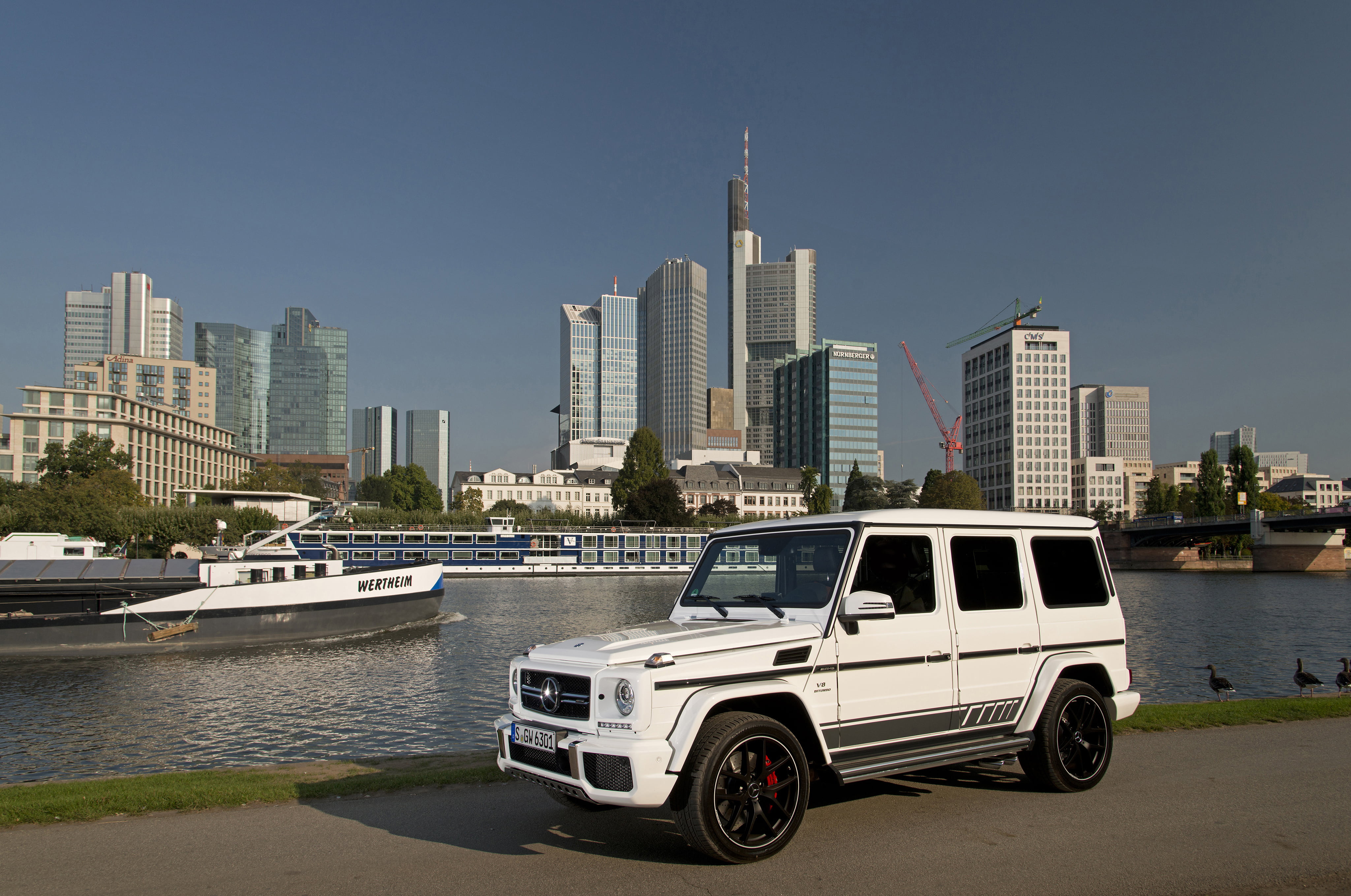 AMG, 2015, 4K, Mercedes, building, g, clear sky, financial district, white, no people, nature, Mercedes-Benz, G 63, outdoors, architecture, sky, built structure, HD Wallpaper