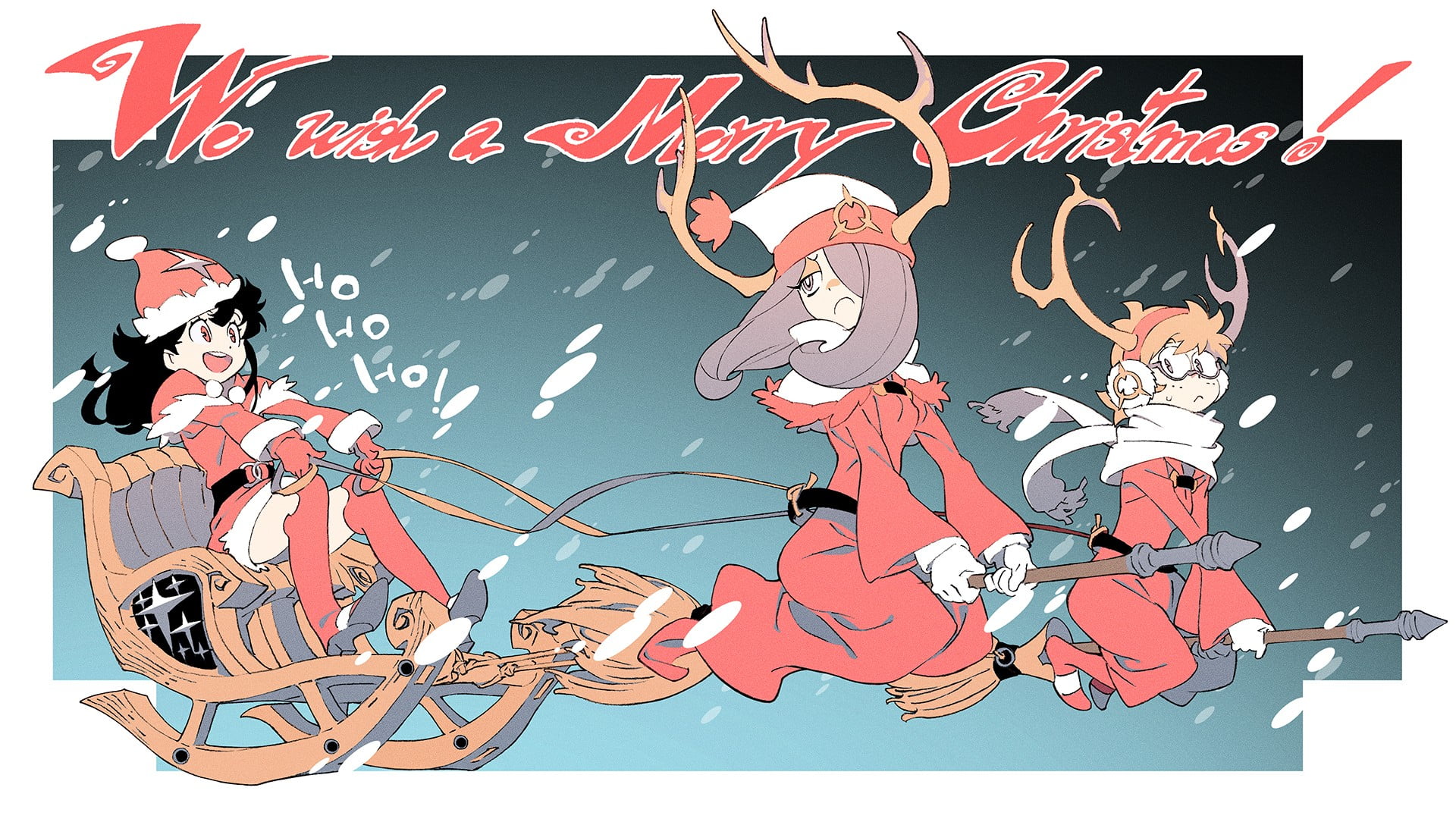 photo, 1080P, Manbavaran Sucy, wish, mural, anime, outdoors, creativity, art and craft, christmas, Little Witch Academia, vertebrate, merry, Kagari Akko, HD Wallpaper