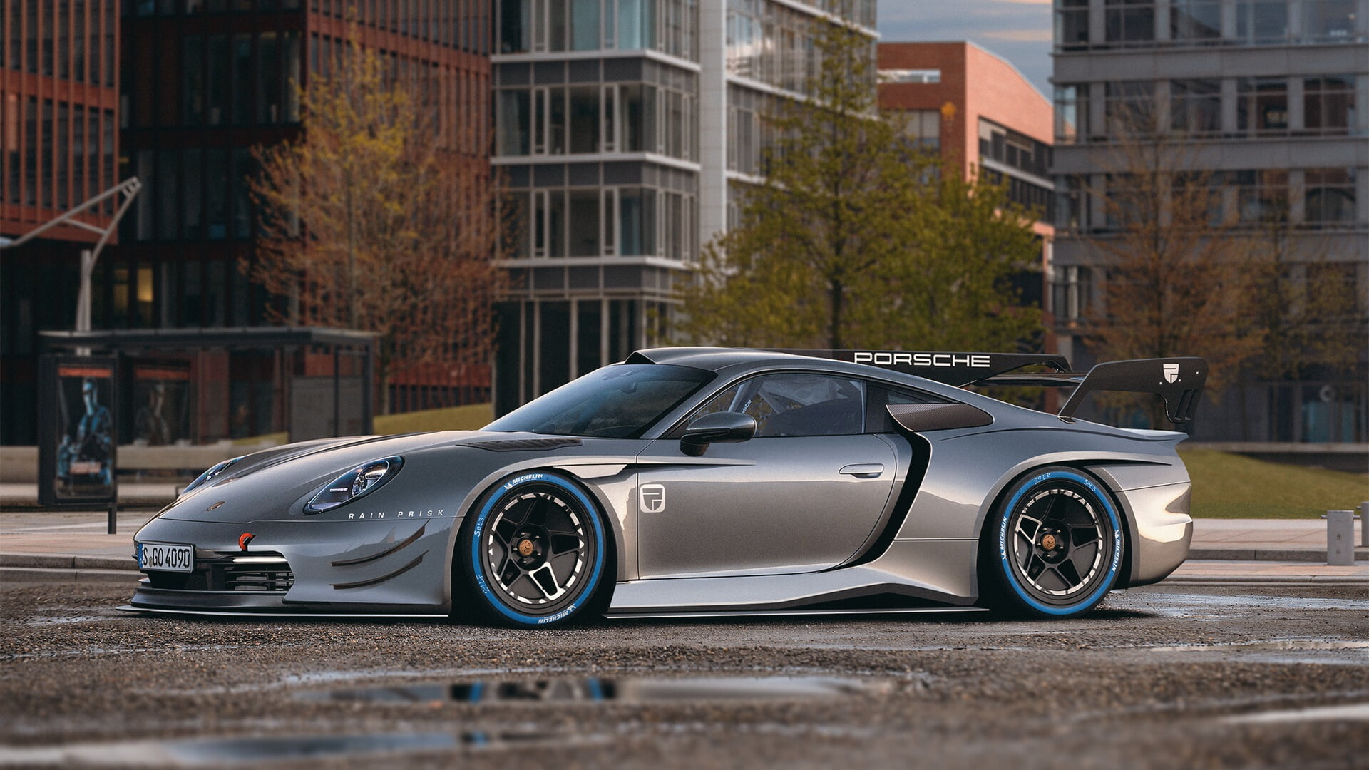 German cars, vehicle, sports car, Porsche, digital art, city, 1080P, porsche 992 GT1, car, HD Wallpaper