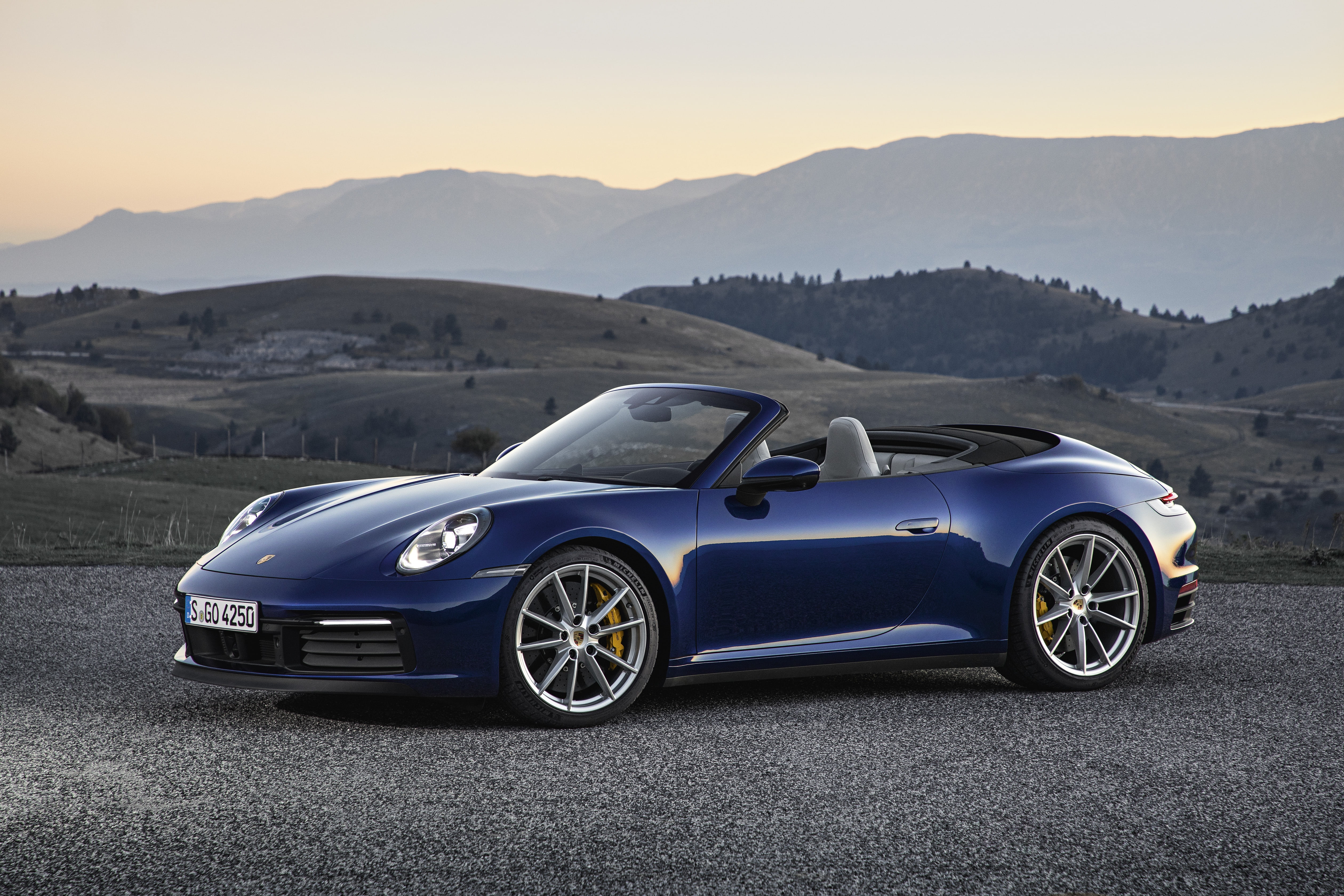 911, Cabriolet, Carrera 4S, convertible, Porsche, mountains, blue, 4K, 992, 2019, HD Wallpaper