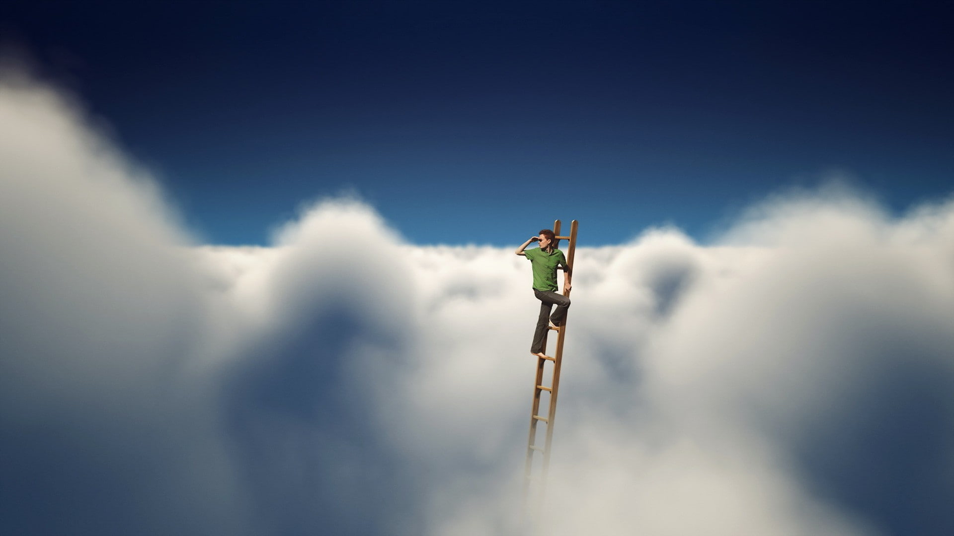 outdoors, freedom, 1080P, balance, day, full length, standing, nature, ladders, cloud - sky, clouds, low angle view, men, sky, copy space, one person, HD Wallpaper