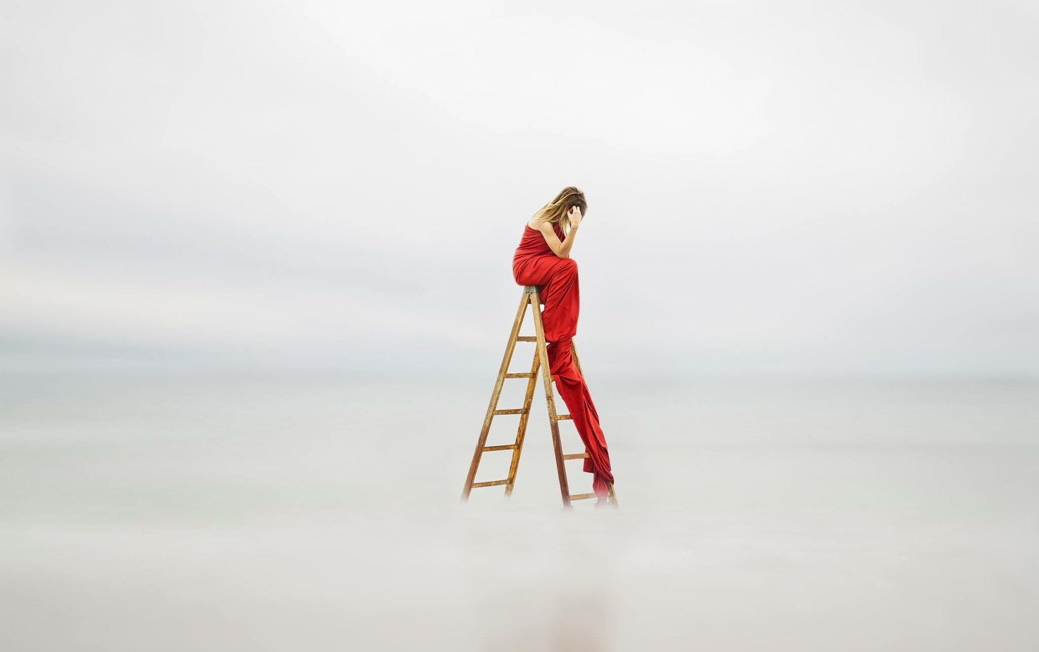 one person, outdoors, nature, environment, full length, leisure activity, cold temperature, sky, real people, ladder, day, model, ladders, scenics - nature, HD Wallpaper