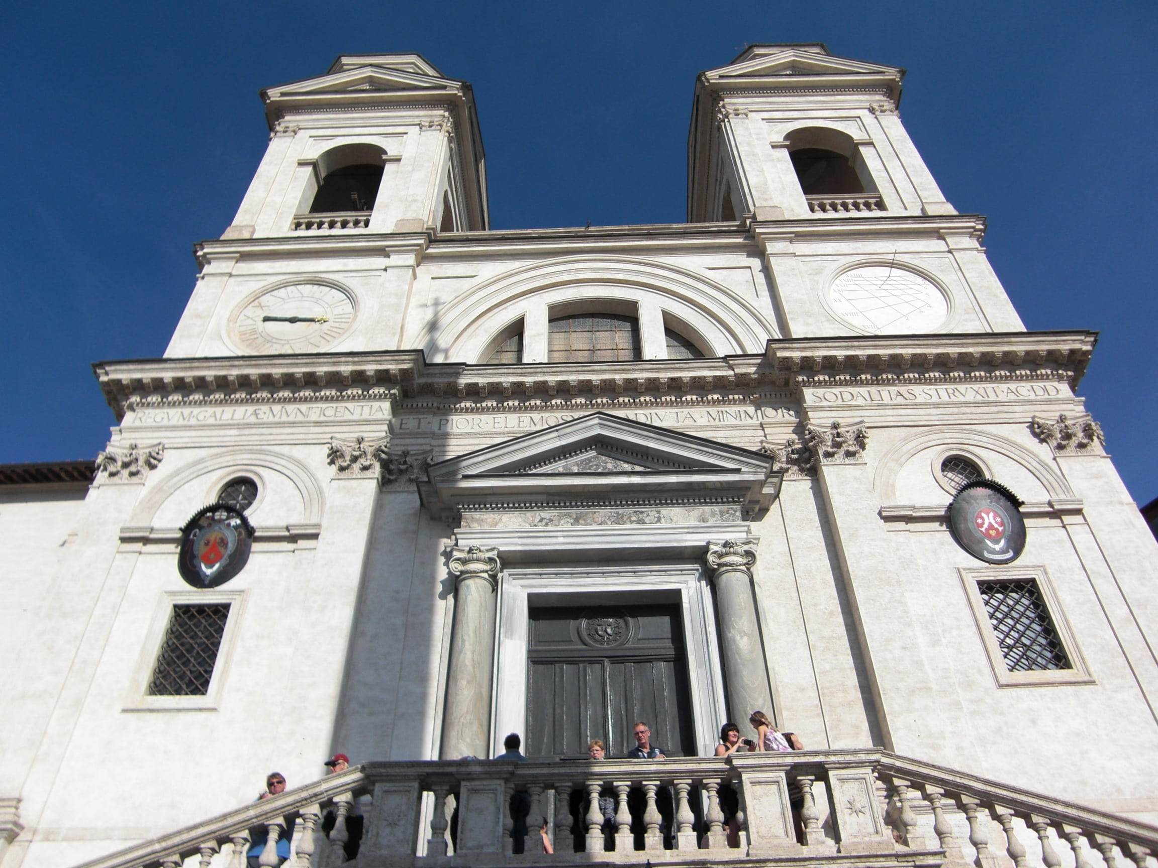 built structure, building exterior, historically, day, 1080P, building, nature, history, tower, italy, rome, santissima trinita dei monti, architecture, HD Wallpaper