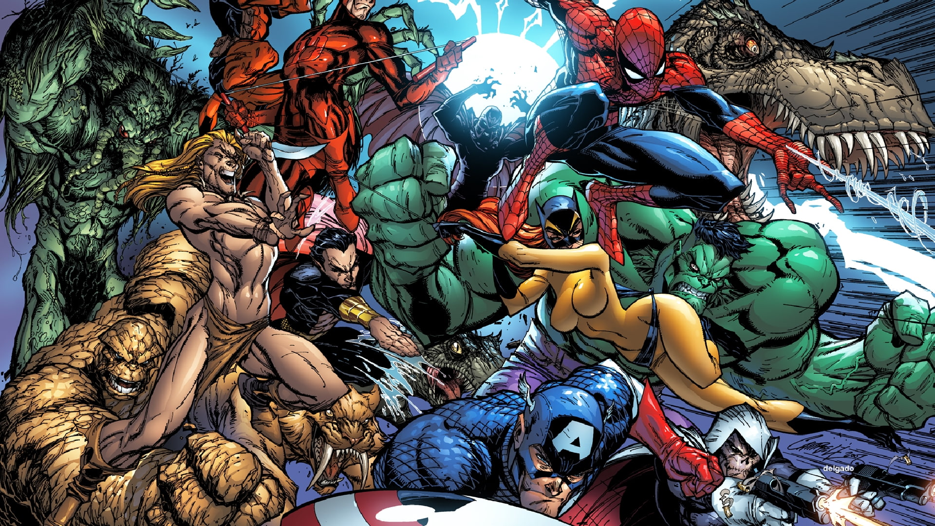 Daredevil, Spider-Man, Ben Grimm, Comics, Taskmaster (Marvel Comics), Hulk, Captain America, Tigra (Marvel Comics), Ka-Zar (Marvel Comics), Magneto (Marvel Comics), HD Wallpaper