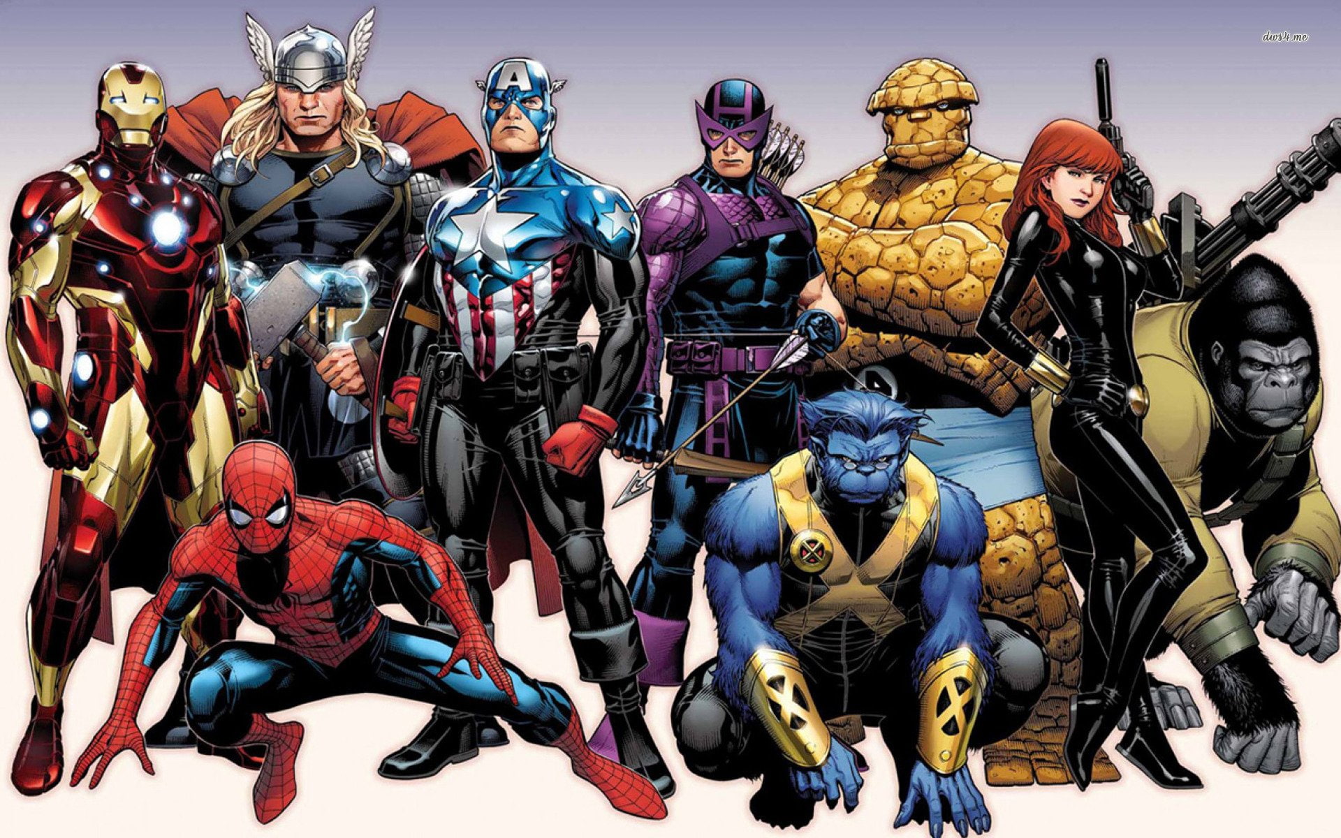 Black Widow, day, variation, helmet, Iron Man, Marvel Comics, toy, Beast (Marvel Comics), Ben Grimm, sculpture, statue, front view, Comics, Captain America, HD Wallpaper