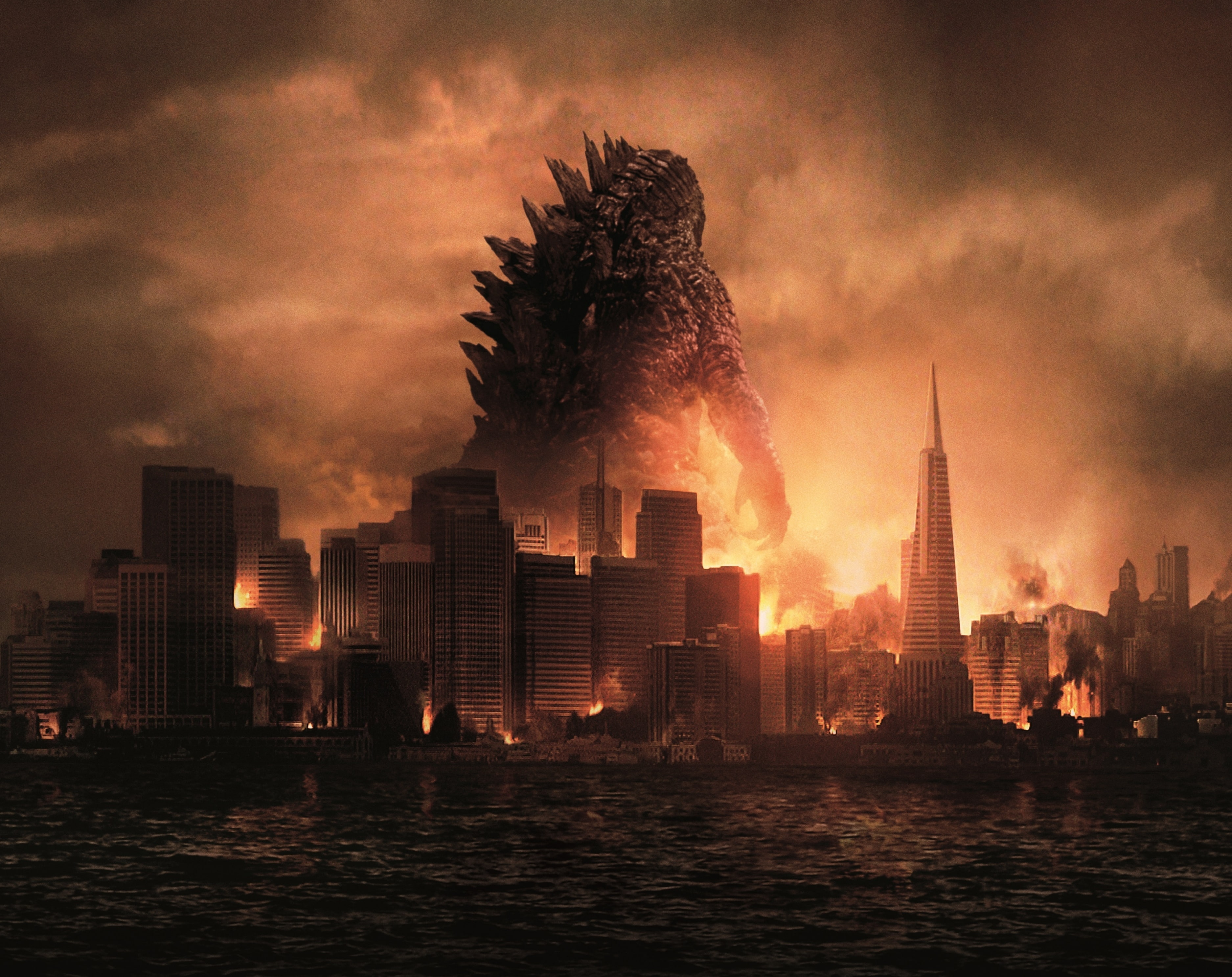water, skyscraper, city, digital, 2K, urban skyline, Godzilla, science fiction, built structure, building exterior, landscape, Movies, architecture, HD Wallpaper