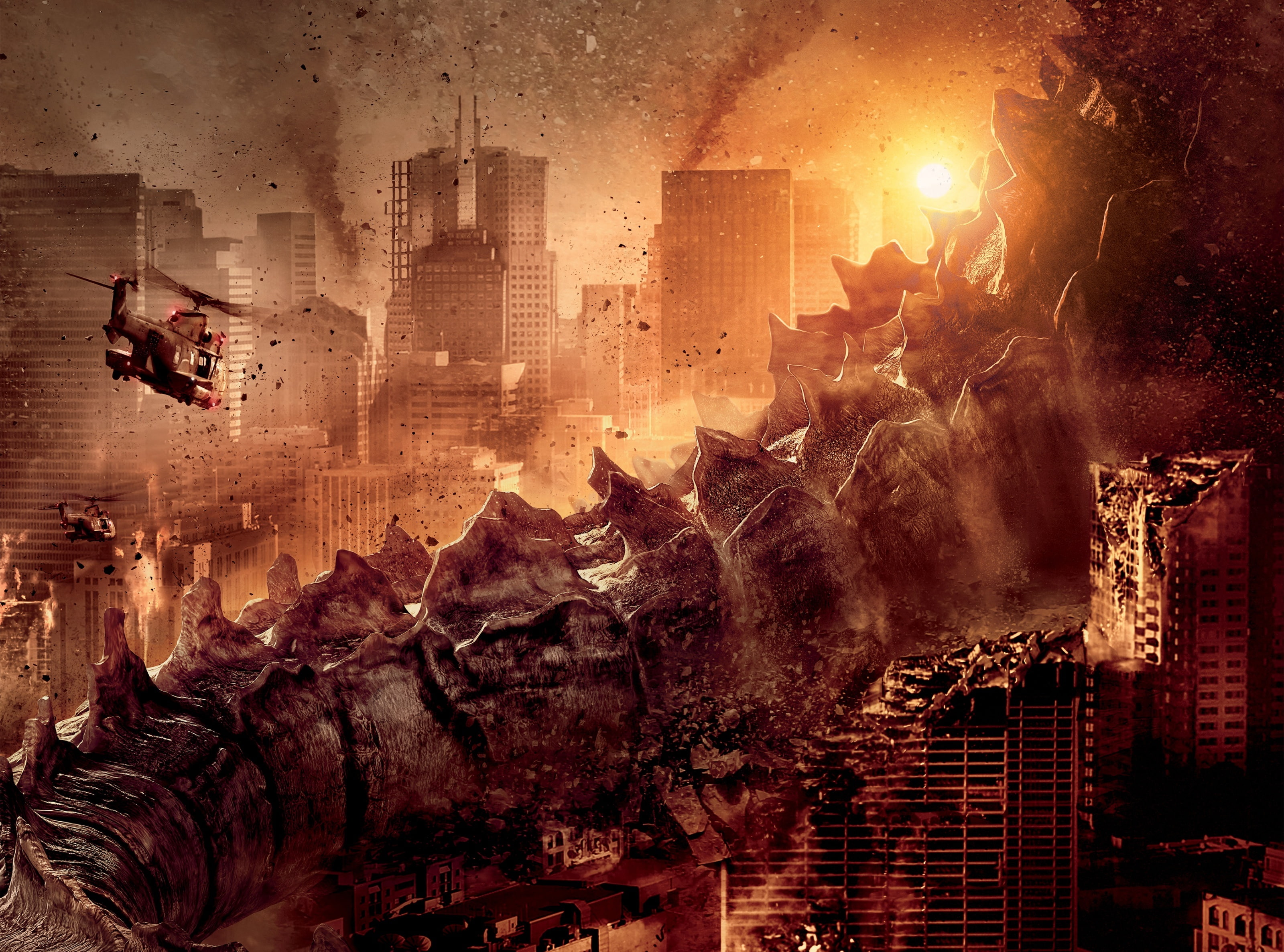 2K, building, Monster, 2014, built structure, architecture, nature, Other Movies, digital composite, sunset, Movies, travel destinations, transportation, HD Wallpaper