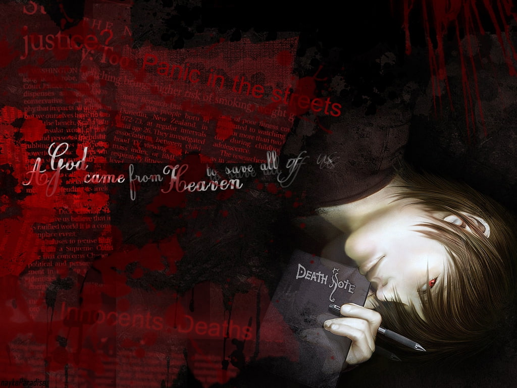 note, anime, hd, god, death note, kira, art, 480P, Death, HD Wallpaper