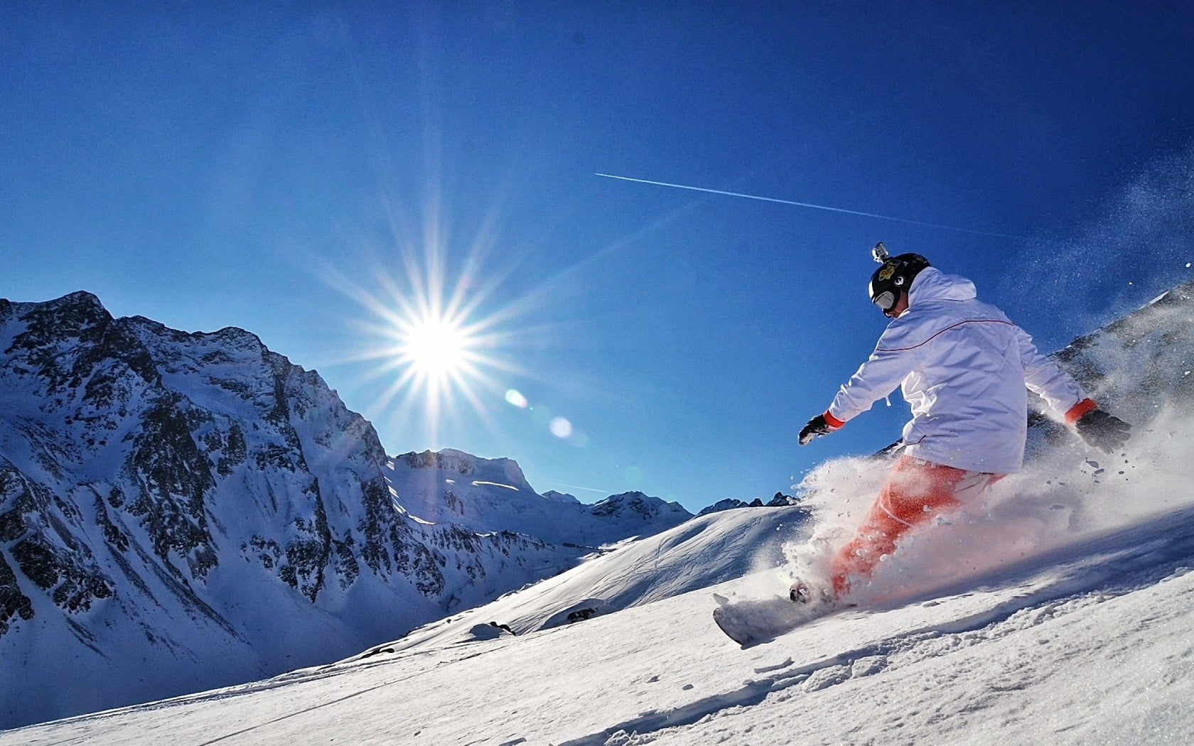 sunlight, people, mountain Peak, outdoors, white, one Person, skill, sport, european Alps, season, snowcapped mountain, mountain, men, activity, landscape, HD Wallpaper