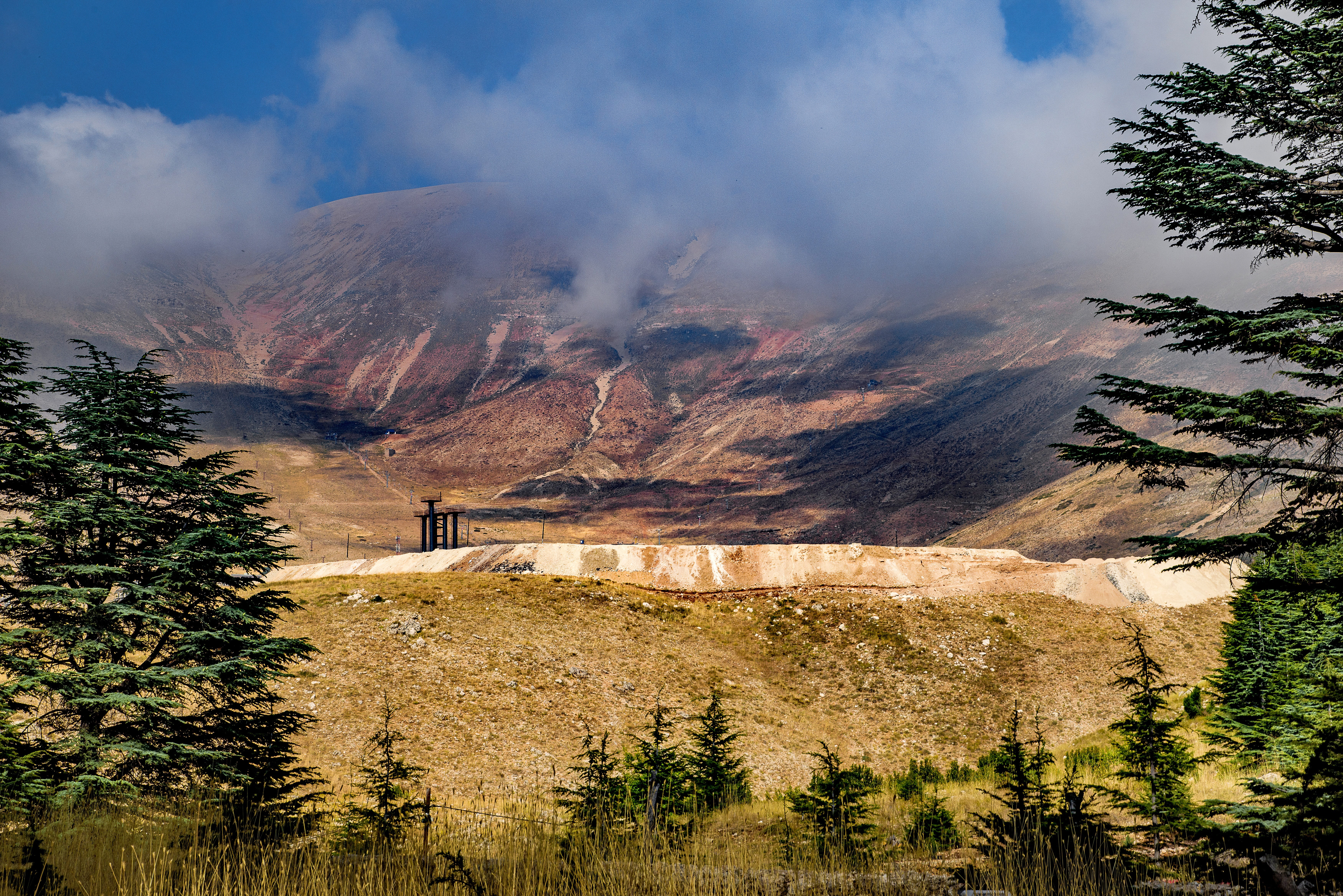 arid, nature, landscape, cloud - sky, rock formation, travel, outdoors, travel destinations, tree, rock, lebanon, cedar, mountain, summit, pine tree, solid, HD Wallpaper