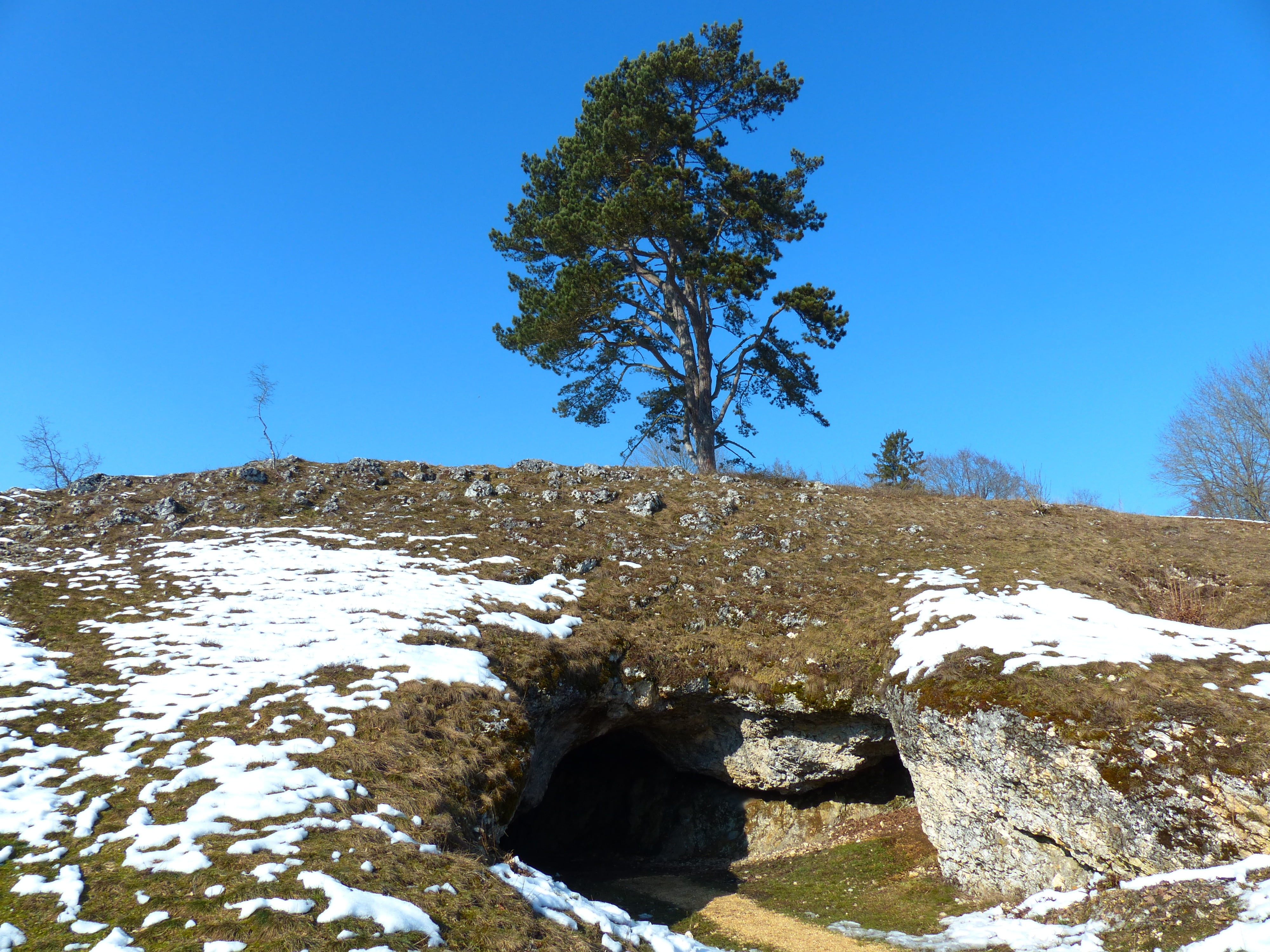 solid, cold temperature, excavations, lonetal, outdoors, nature, upper paleolithic, hill, sky, germany, plant, cave, rock, niederstotzingen, swabian alb, HD Wallpaper