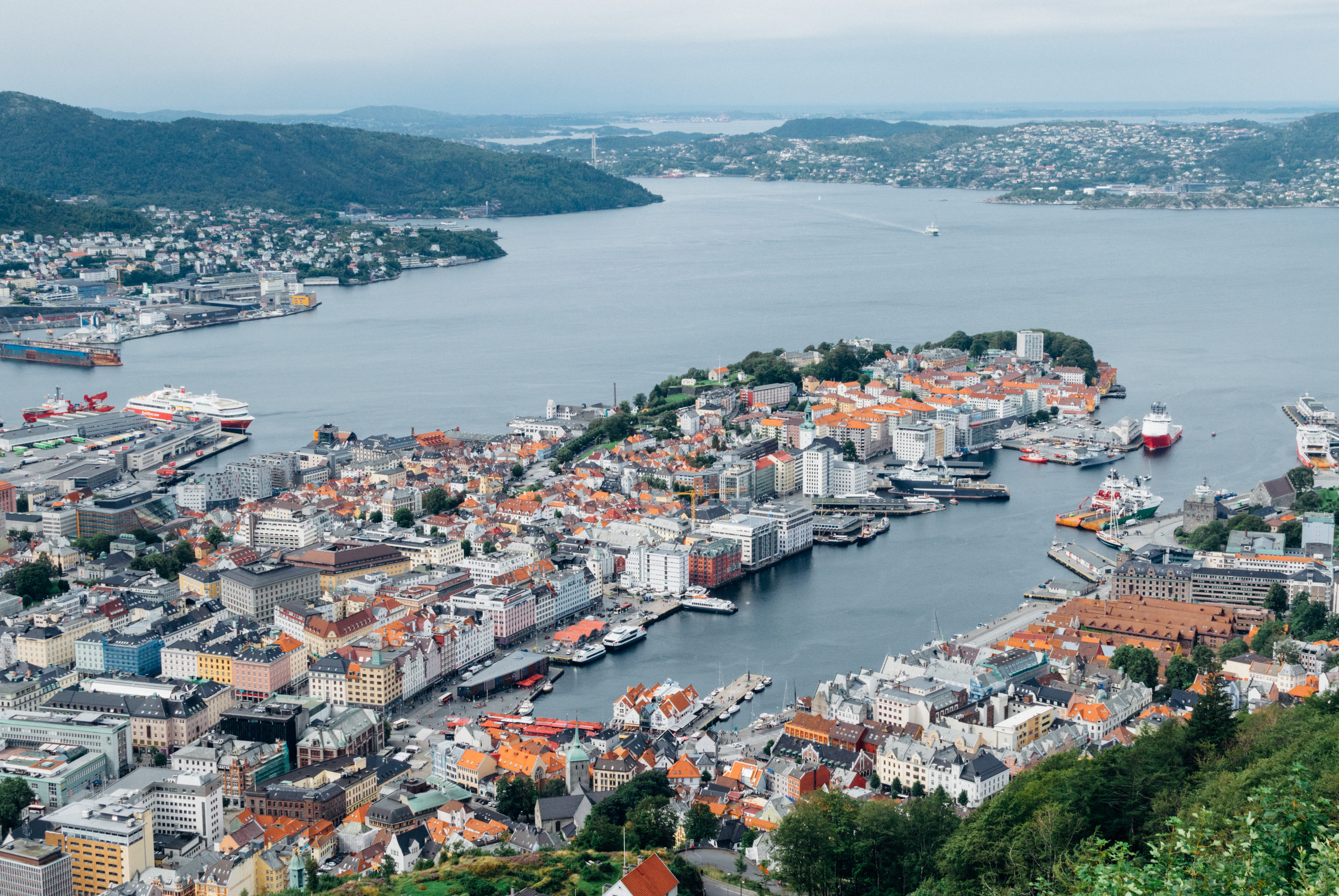 sky, building, landscape, aerial view, outdoors, architecture and Cityscape, istanbul, Bergen, city, town, famous Place, sea, commercial dock, architecture, HD Wallpaper