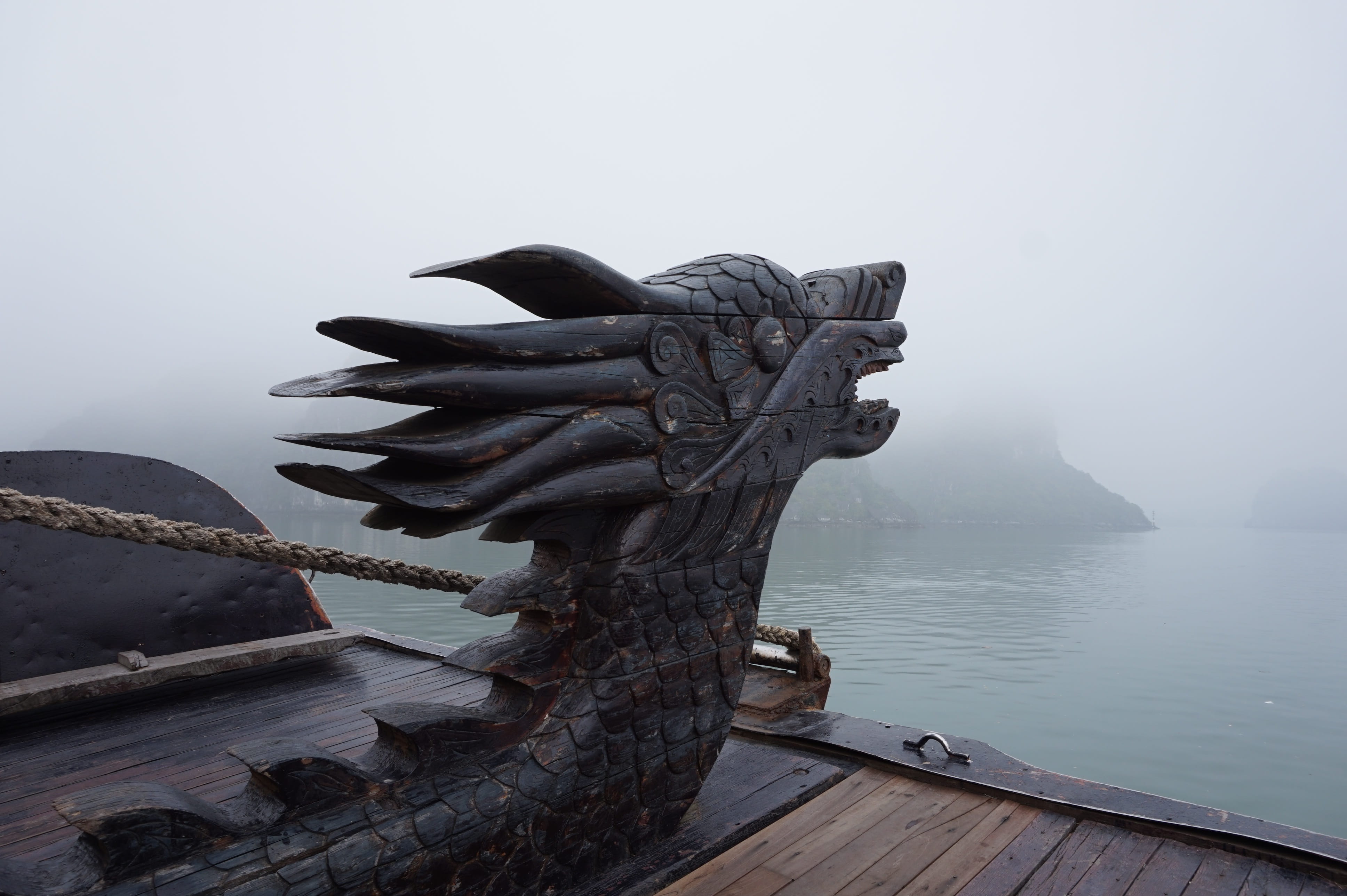 boot, mythisch, tranquility, hout, vietnam, zee, animal representation, touw, art and craft, sculpture, halong bay, drakenkop, non-urban scene, 4K, beauty in nature, HD Wallpaper