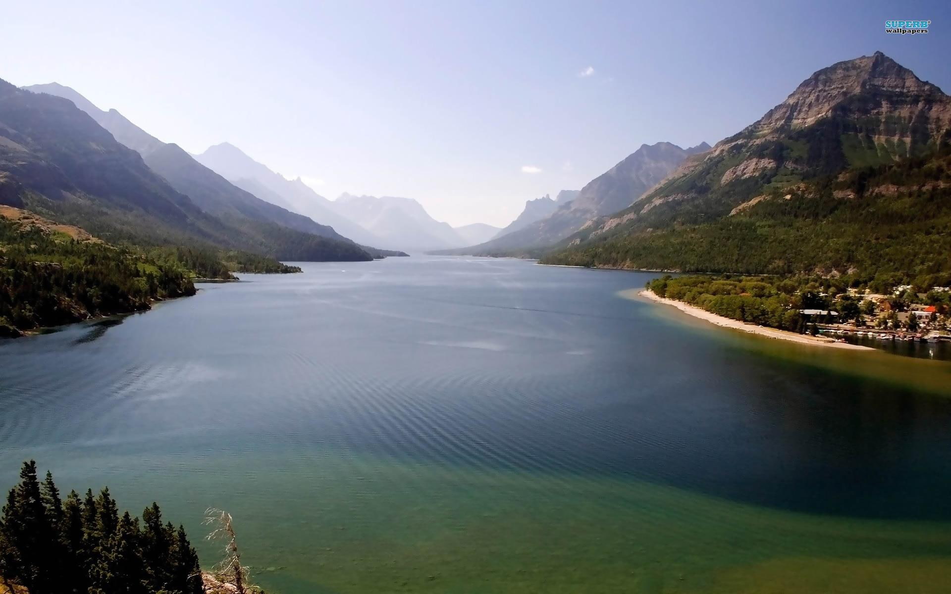 river, near, lakes, pass, lake, mountain, waterton, large, nature and landscapes, park, 1080P, national, HD Wallpaper