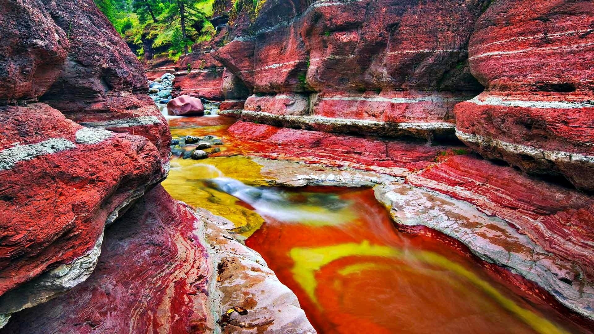 park, canyon, desktop, backgrounds, red, 1080P, rock, alberta, lakes, canada, national, waterton, HD Wallpaper