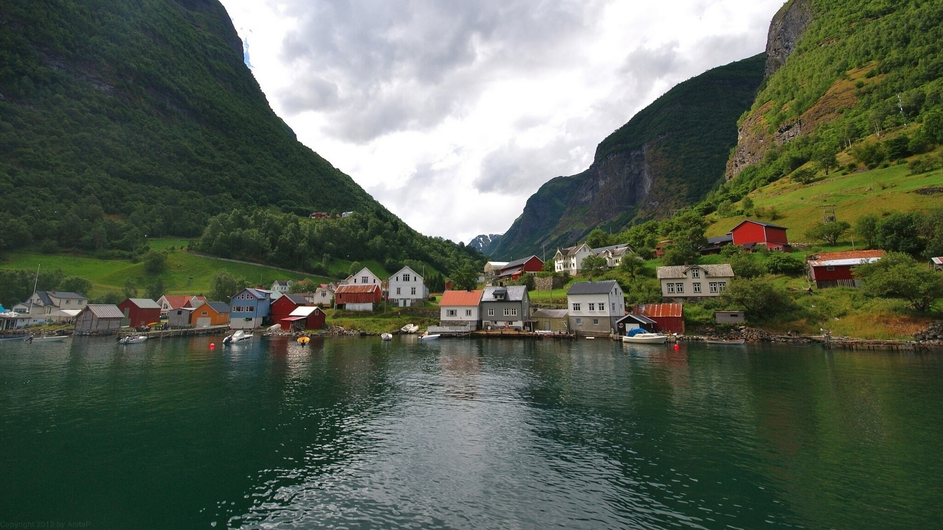 Norway, Houses, 1080P, Lake, Mountains, Village, HD Wallpaper