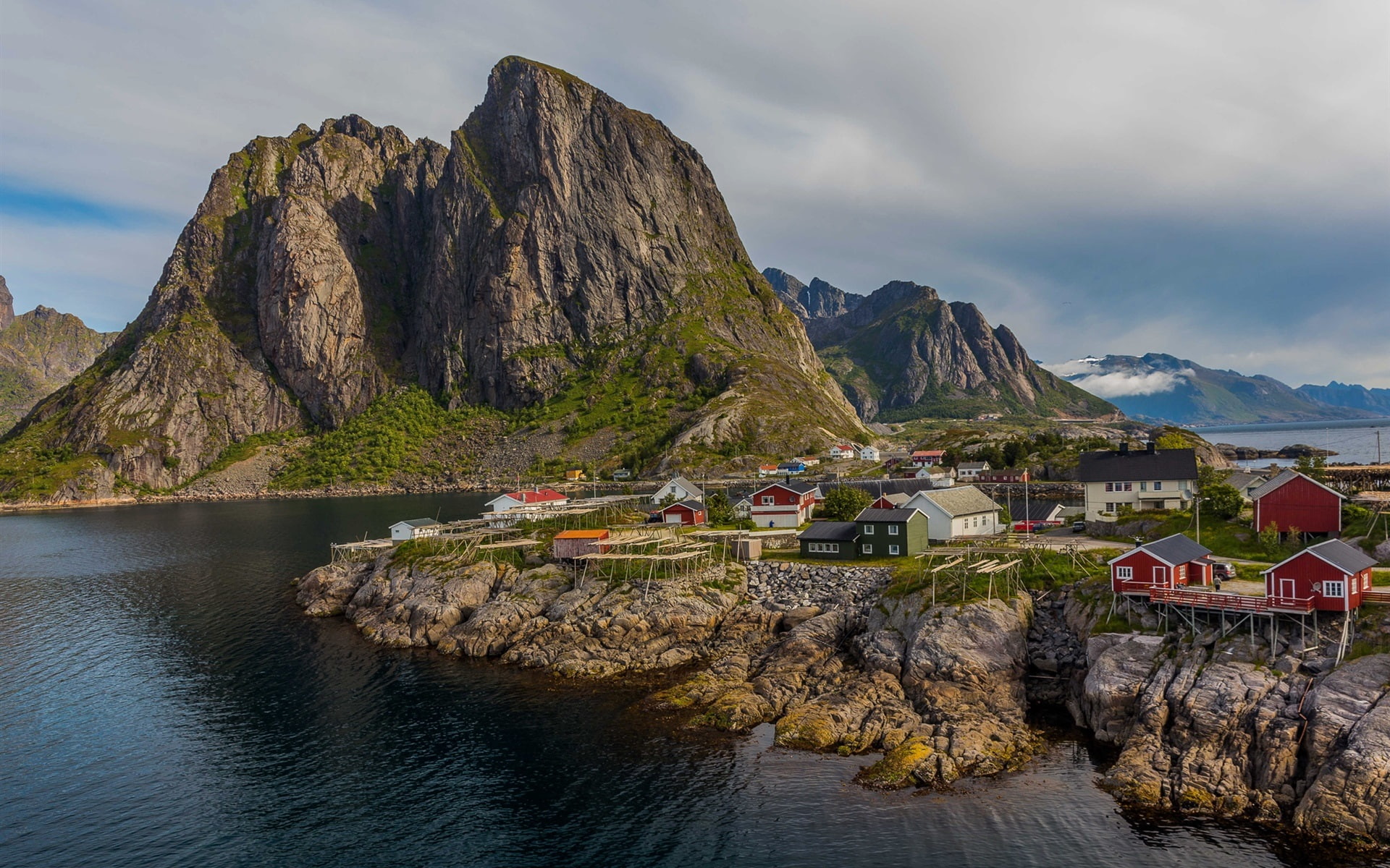 Sea, Bay, Houses, 1080P, Norway, Mountains, Town, HD Wallpaper