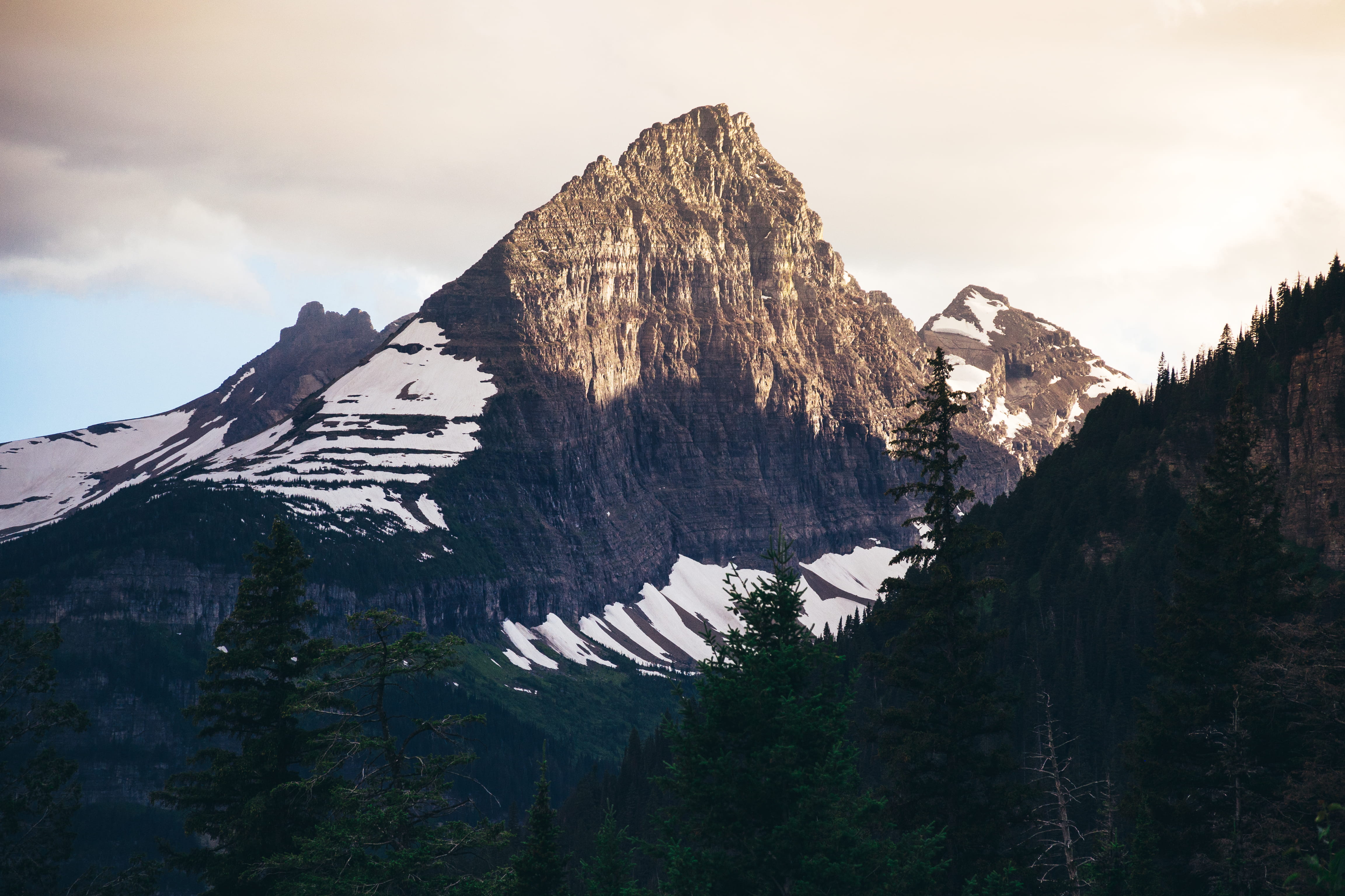 snowcapped mountain, nature, tree, tranquil scene, cloud - sky, day, trees, non-urban scene, canada, outdoors, rock - object, rocky mountains, 4K, snow, HD Wallpaper